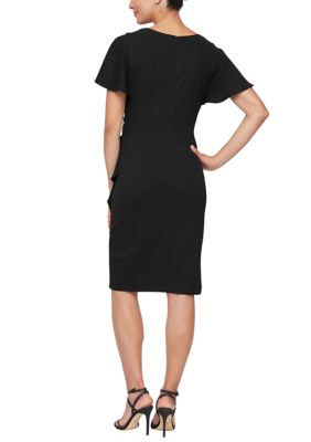 Women's Short Sleeve Side Ruched Solid Scuba Crepe Sheath Dress