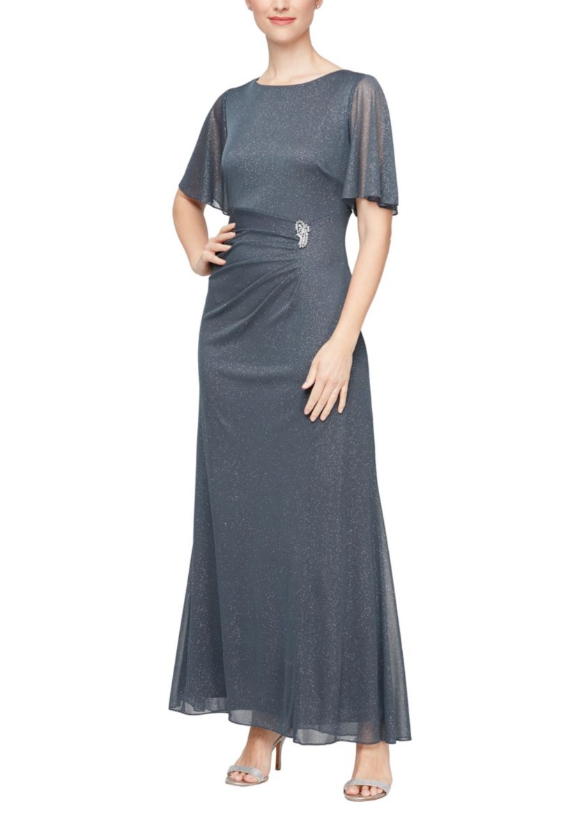 GLIT MESH EMB GOWN