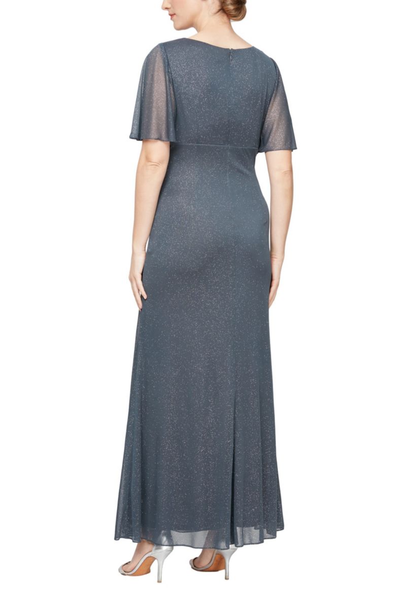 GLIT MESH EMB GOWN