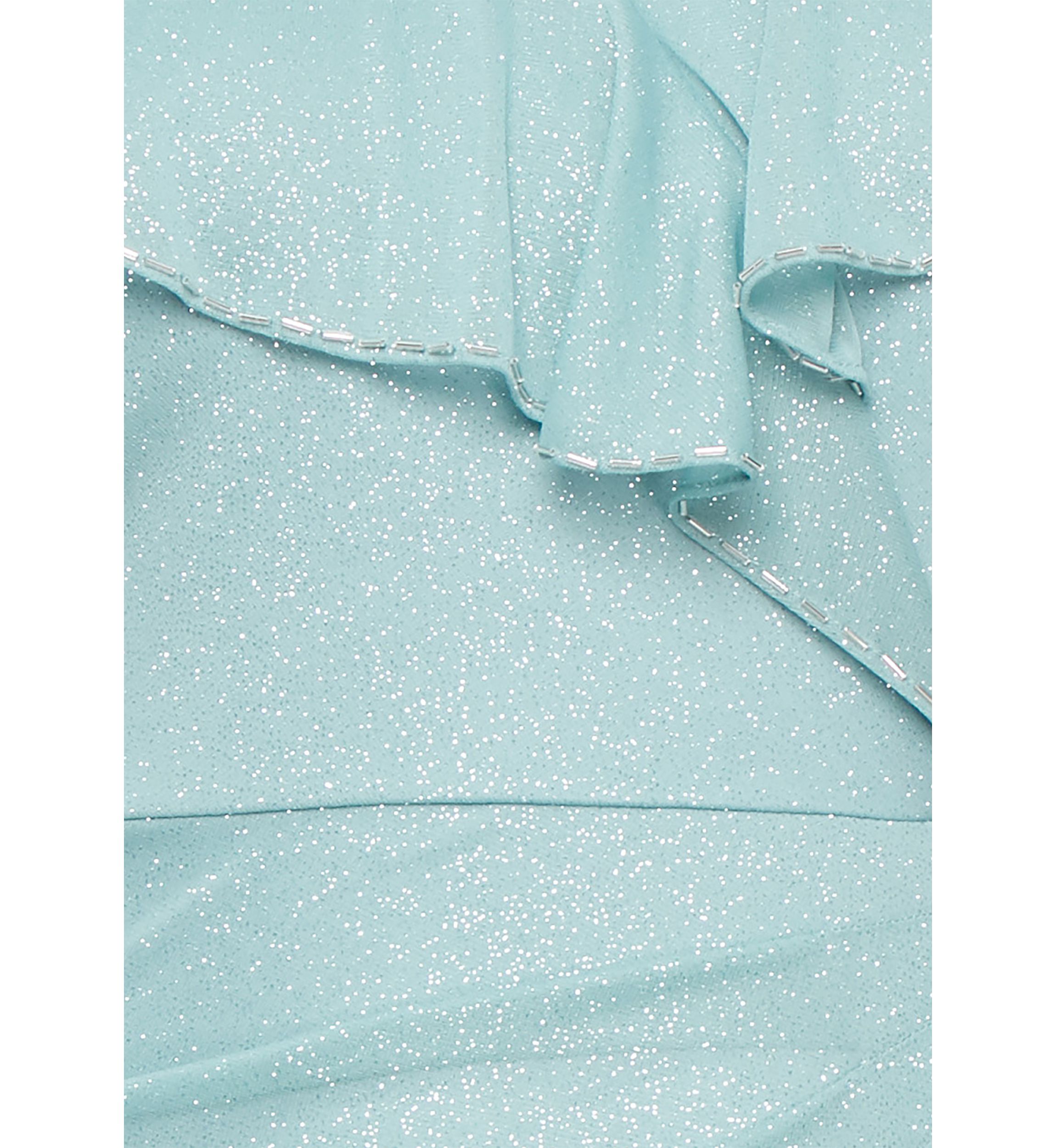 Womens Long Cascade Ruffle Front Dress with Bugle Beads