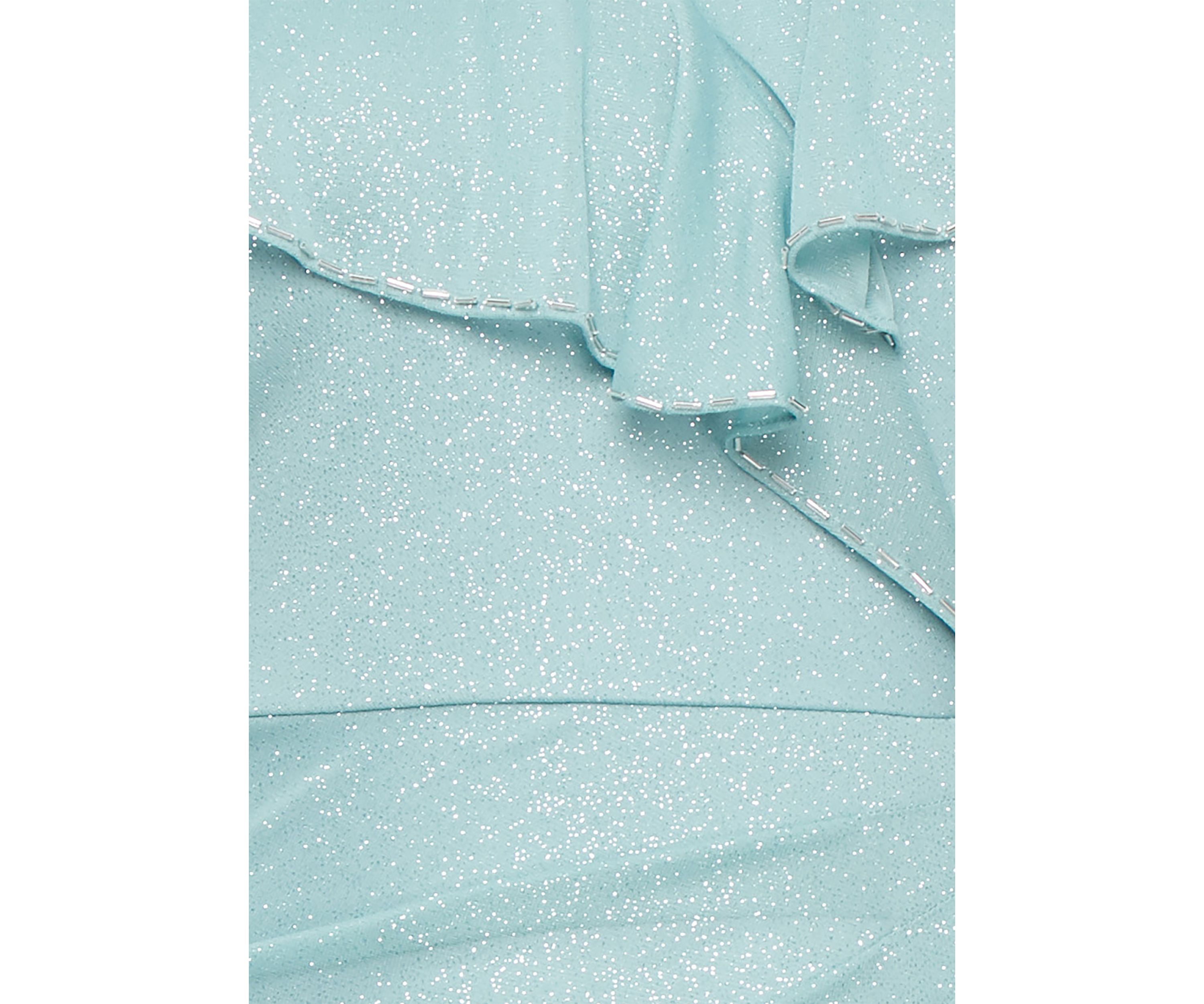 Womens Long Cascade Ruffle Front Dress with Bugle Beads