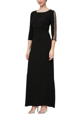 Women's Boat Neck Ruched Waist Gown