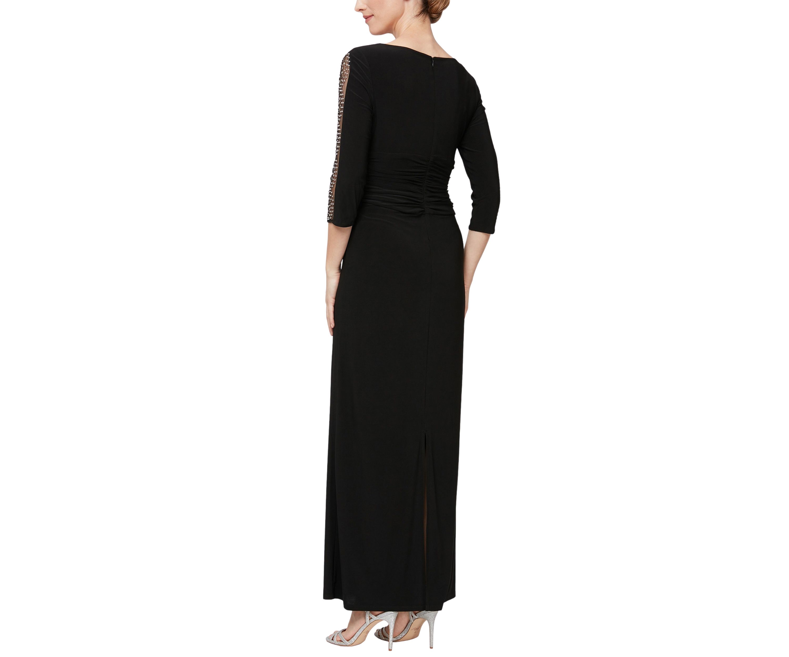 Womens Boat Neck Ruched Waist Gown