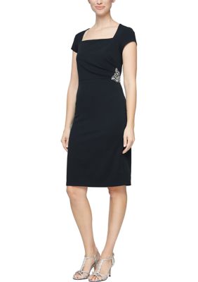 Women's Cap Sleeve Embellished Ruched Sheath Dress