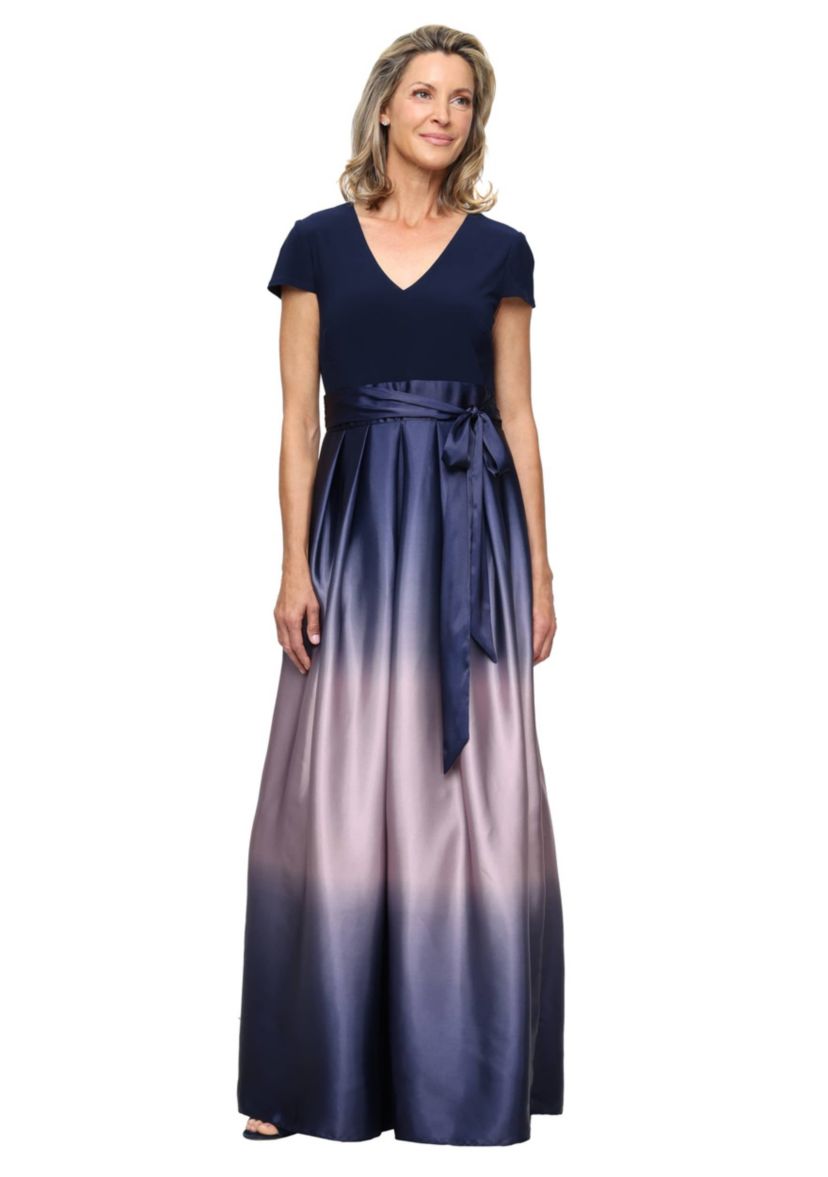 sl fashions ombre dress 3/4 Sleeve Matte Jersey & Ombre Satin Ballgown