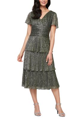slim fit dress slacks Shimmer Bodre Chiffon Tiered Cocktail Dress  S.L. Fashions