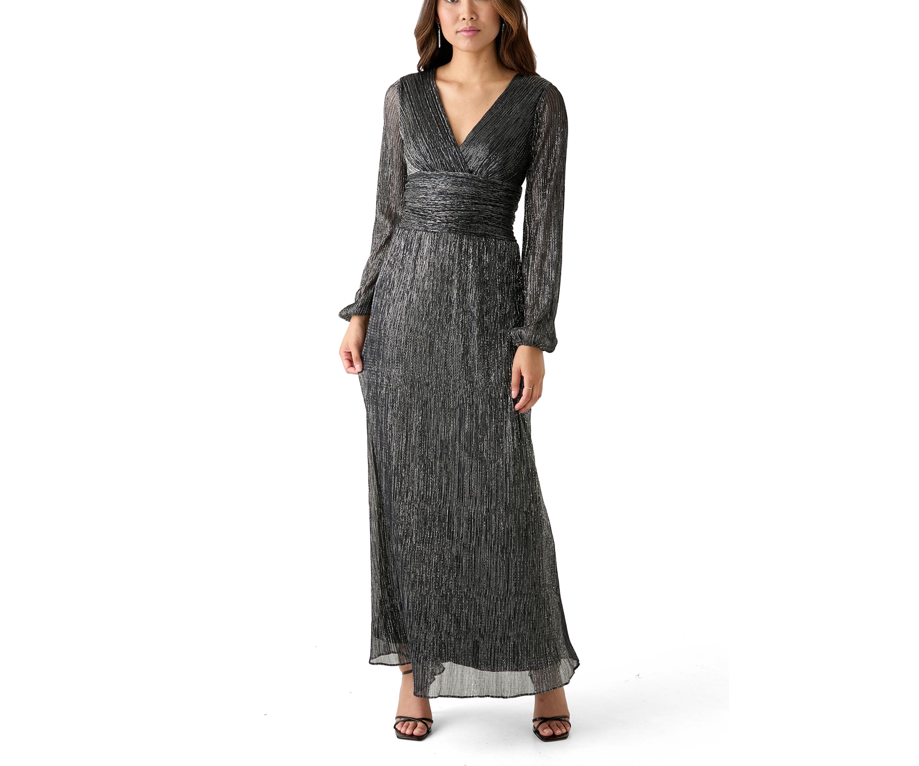 Womens V-Neck Glitter Fit and Flare Gown
