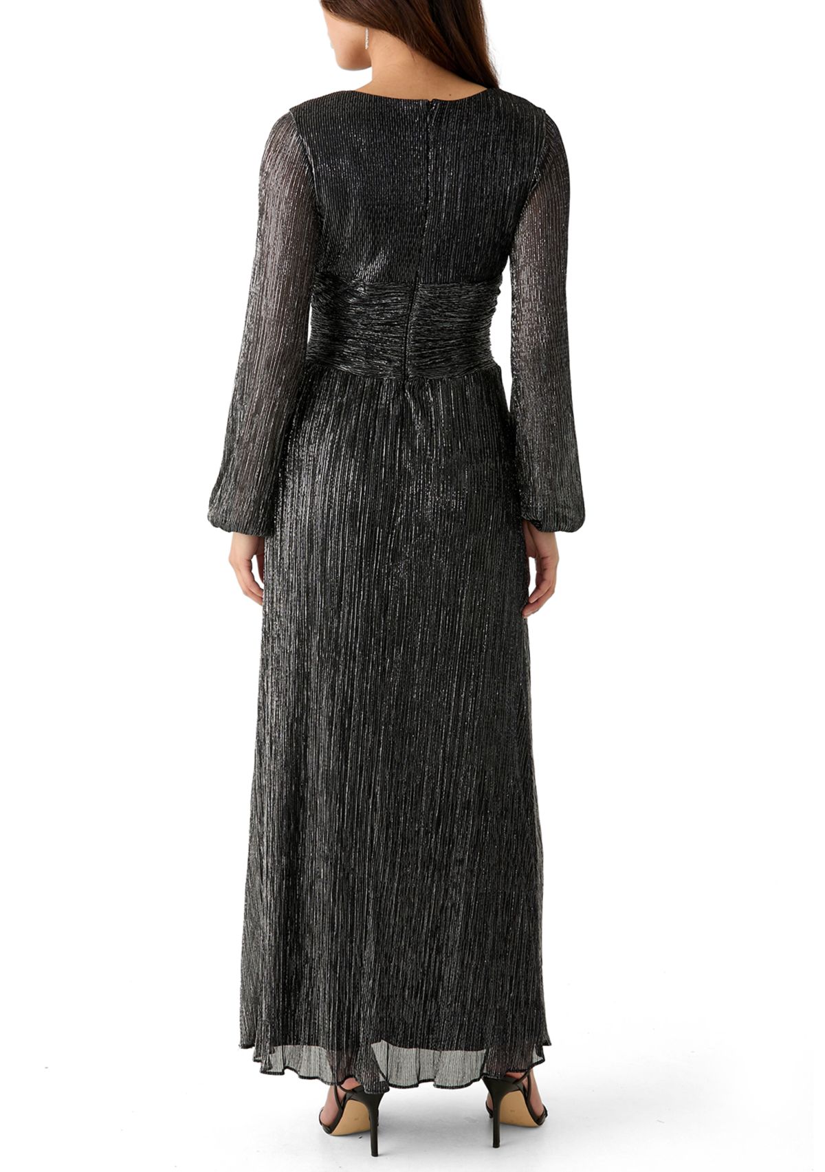 Womens V-Neck Glitter Fit and Flare Gown