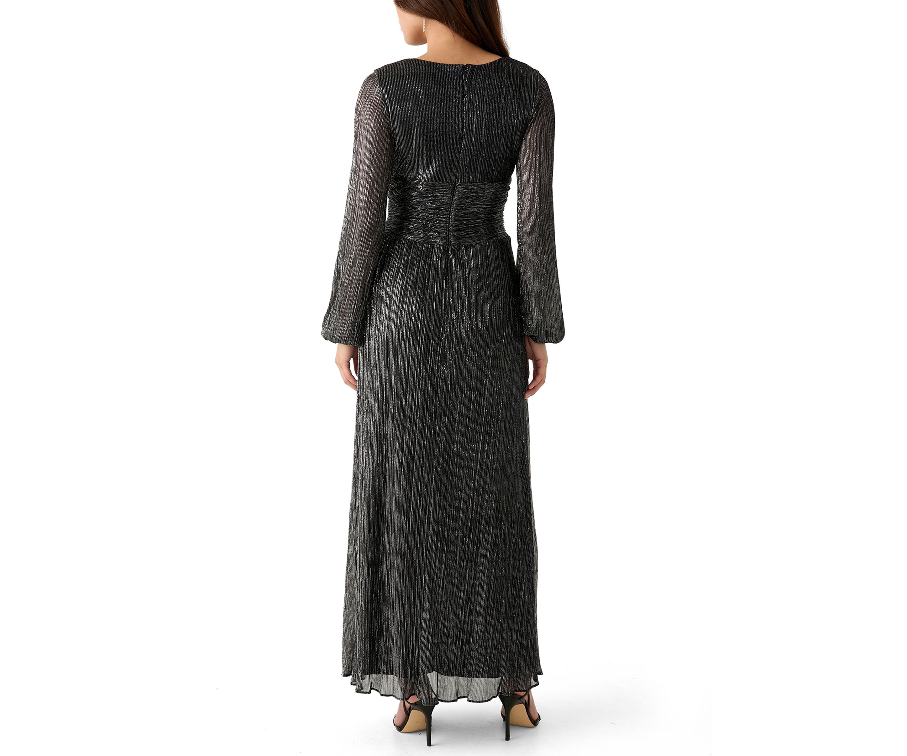 Womens V-Neck Glitter Fit and Flare Gown