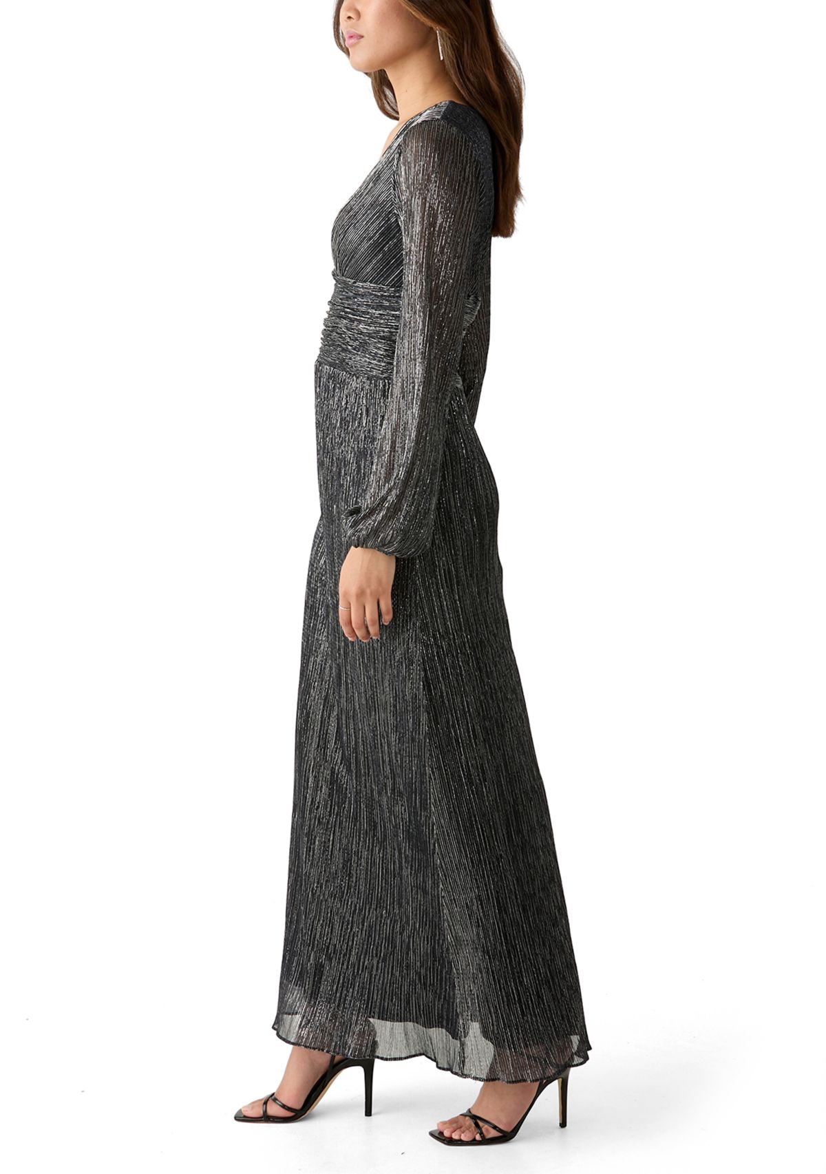 Womens V-Neck Glitter Fit and Flare Gown