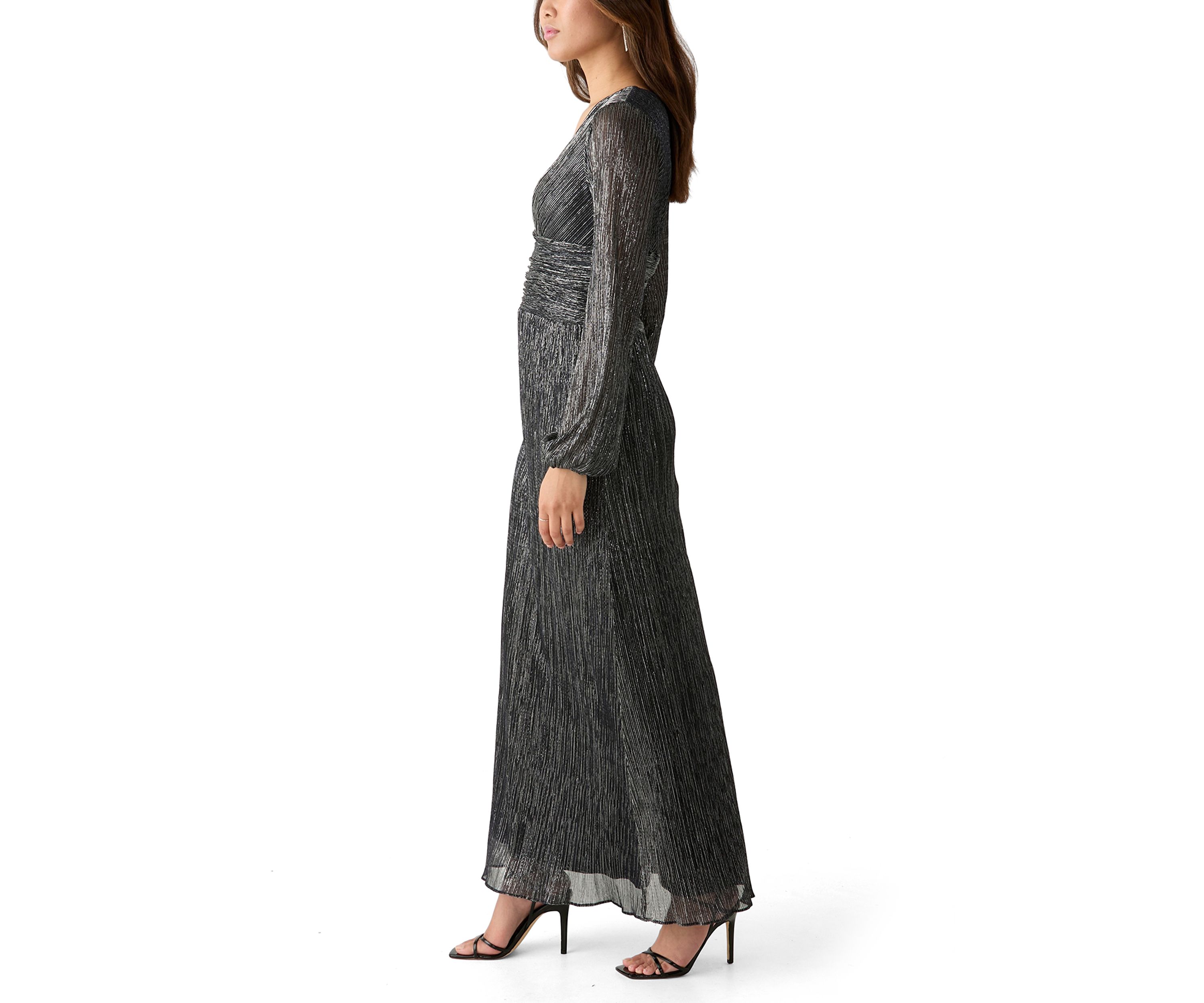 Womens V-Neck Glitter Fit and Flare Gown