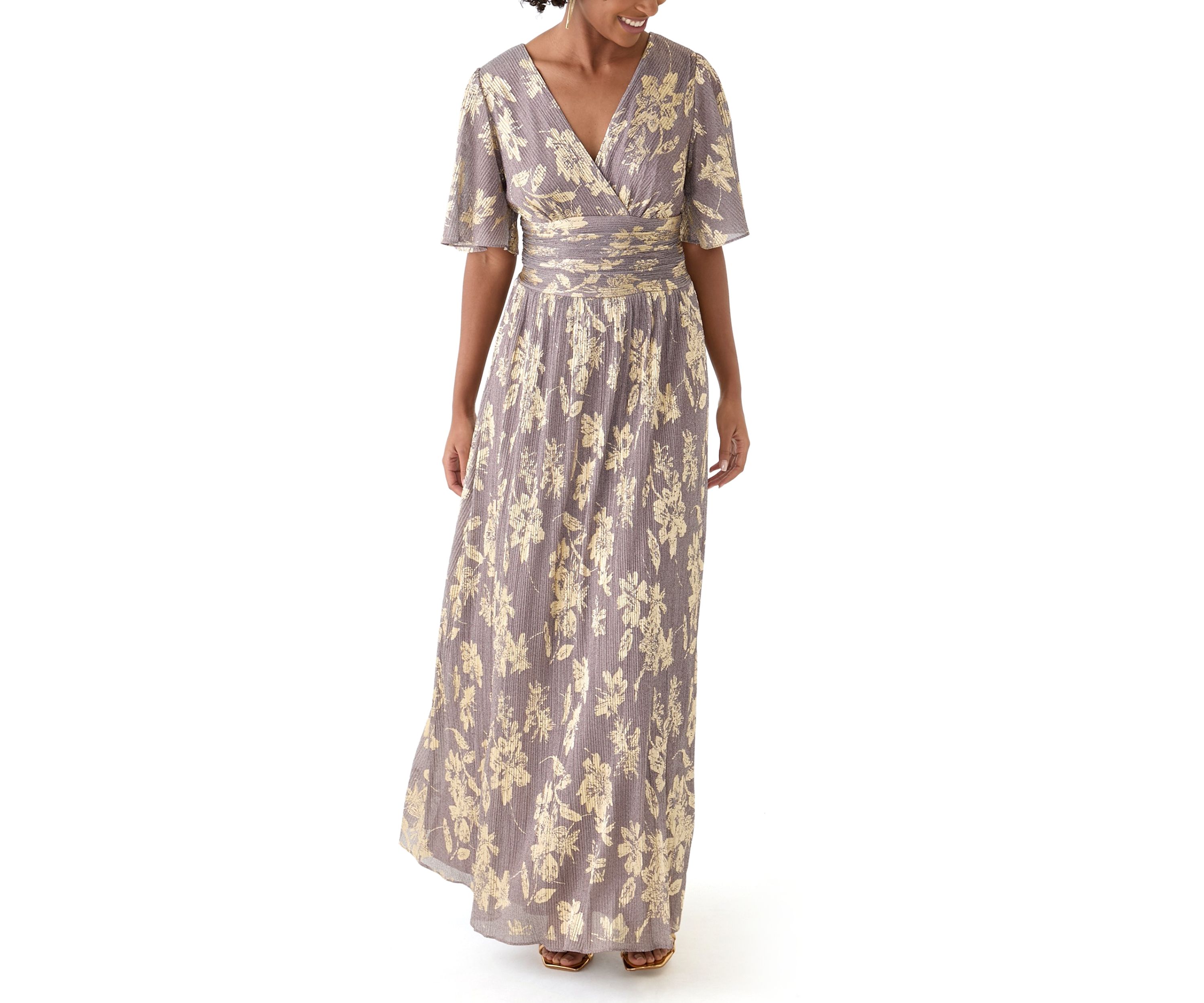 Womens Floral Printed V-Neck Dress