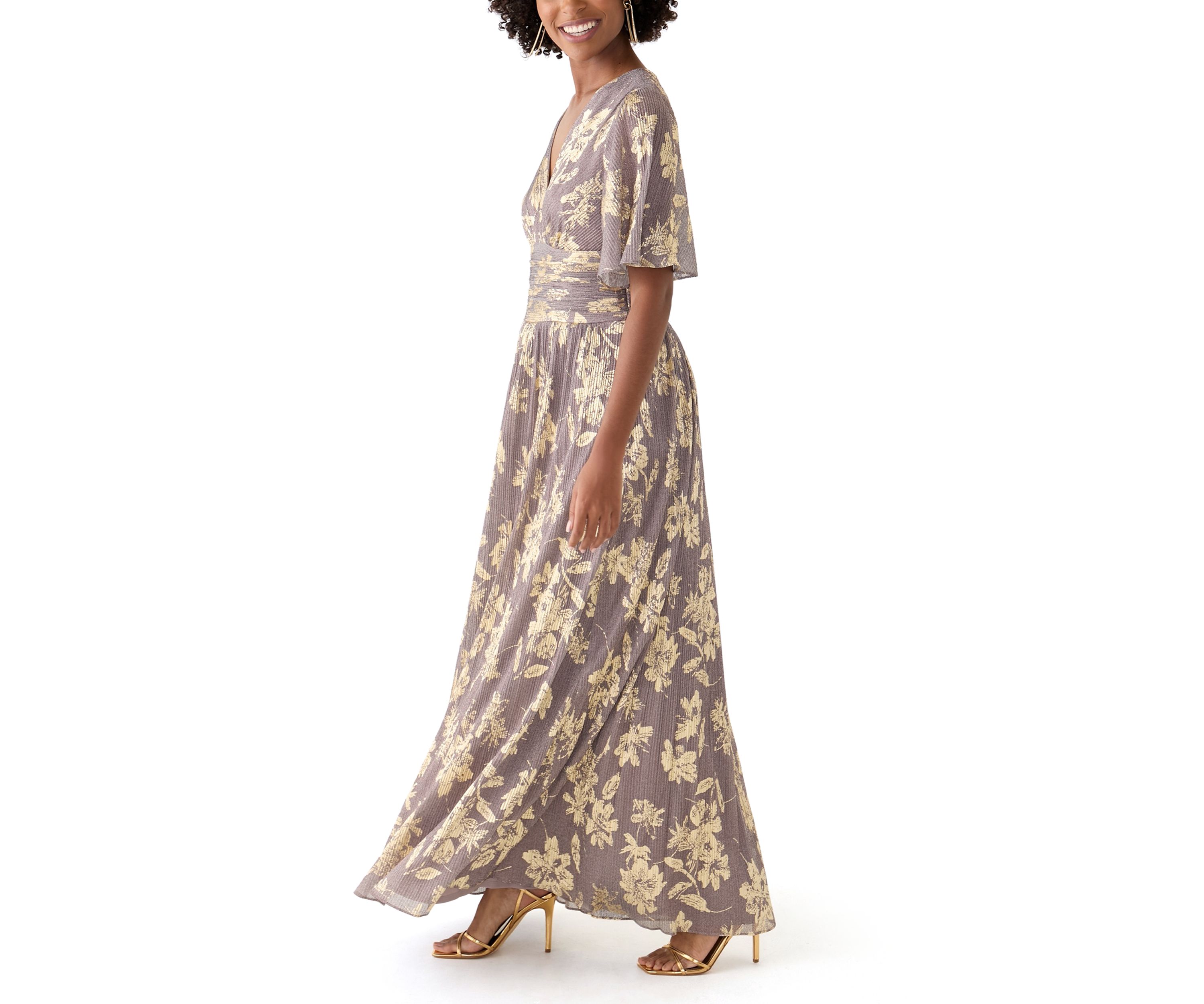 Womens Floral Printed V-Neck Dress