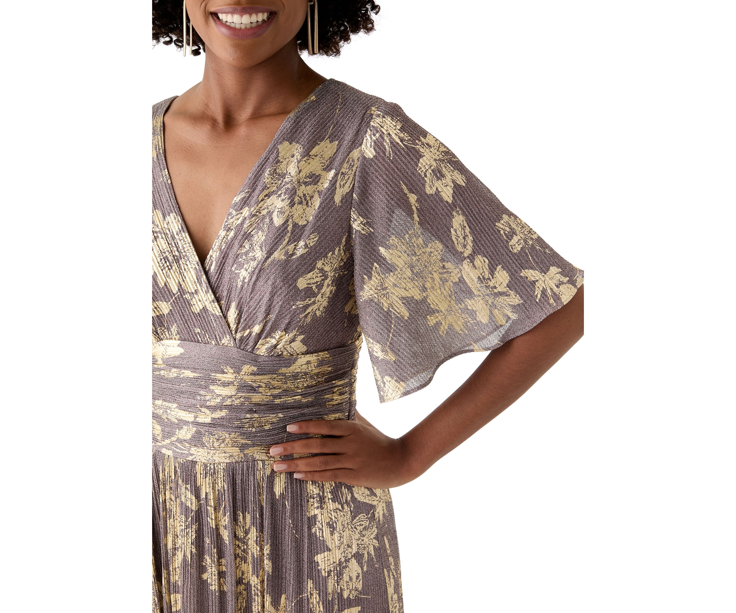 Womens Floral Printed V-Neck Dress