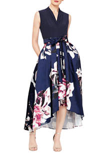 SLNY Women's V Neck Floral Printed Mikado Skirt Party Dress | belk