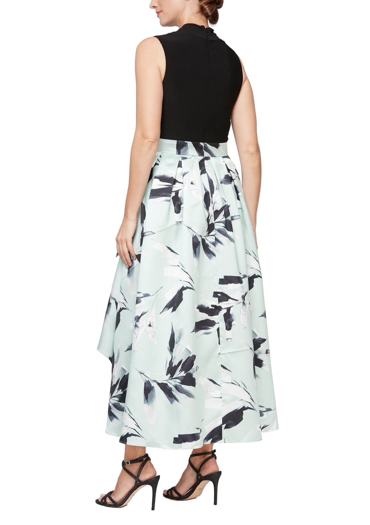 Stretch Knit Top with Printed Hi-Lo Skirt