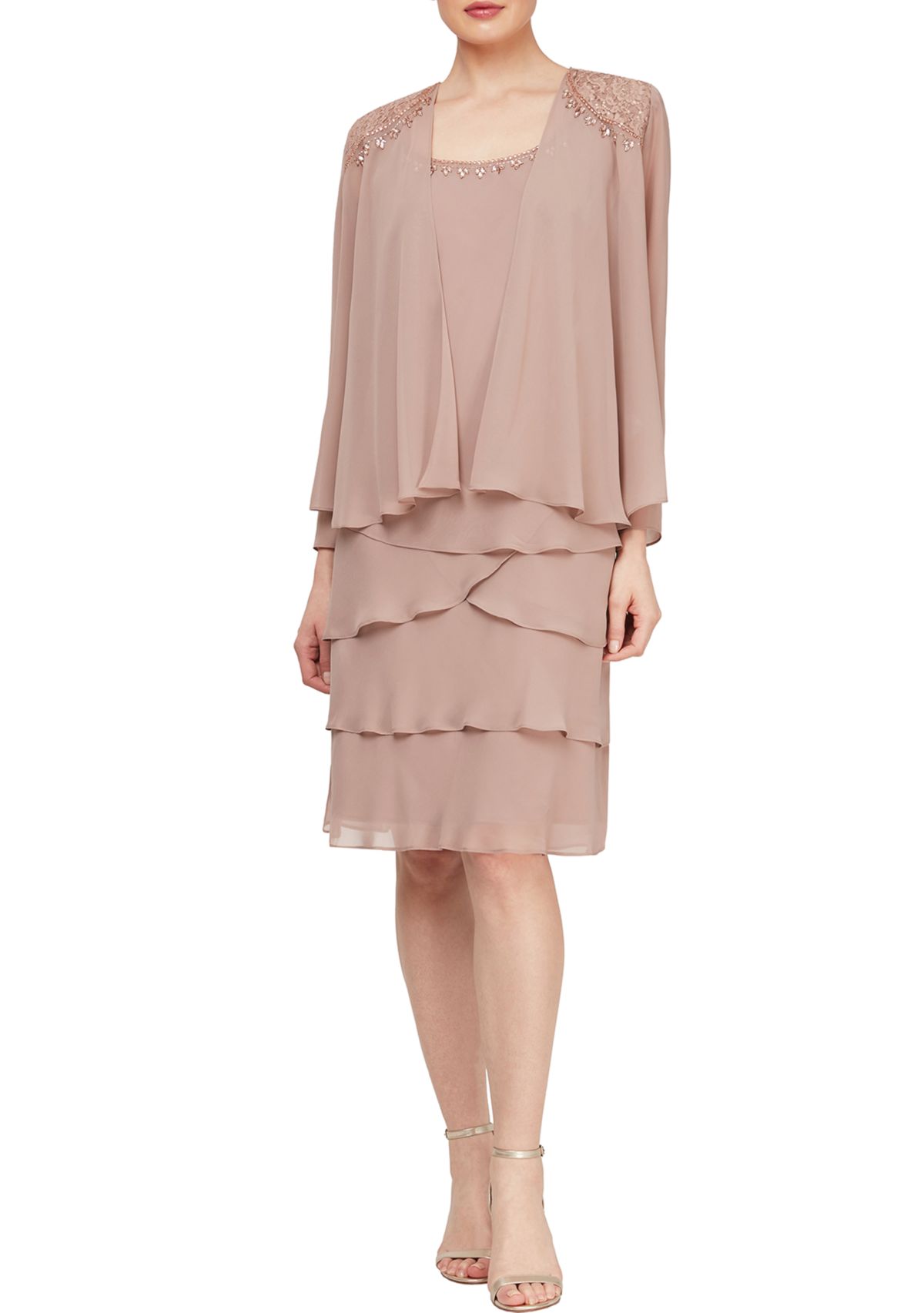 Two  Piece Beaded Soutache Shoulder Jacket Dress