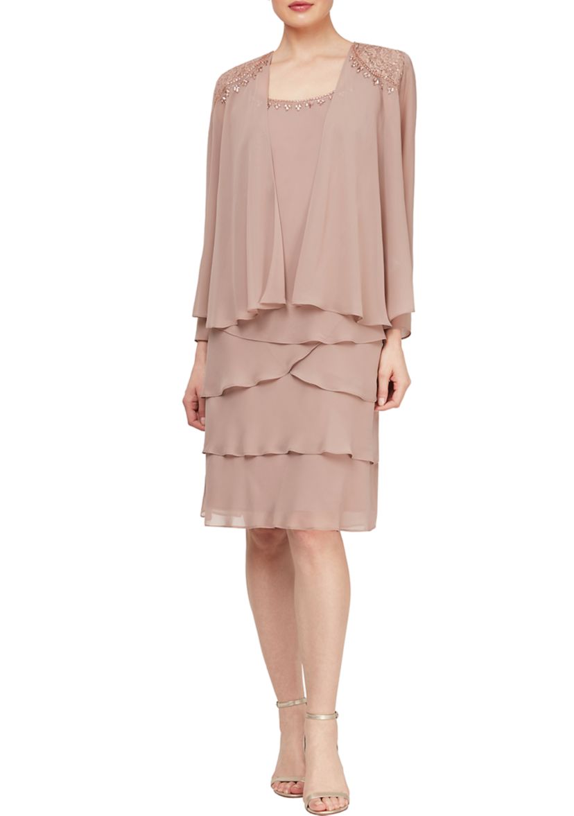 Two  Piece Beaded Soutache Shoulder Jacket Dress