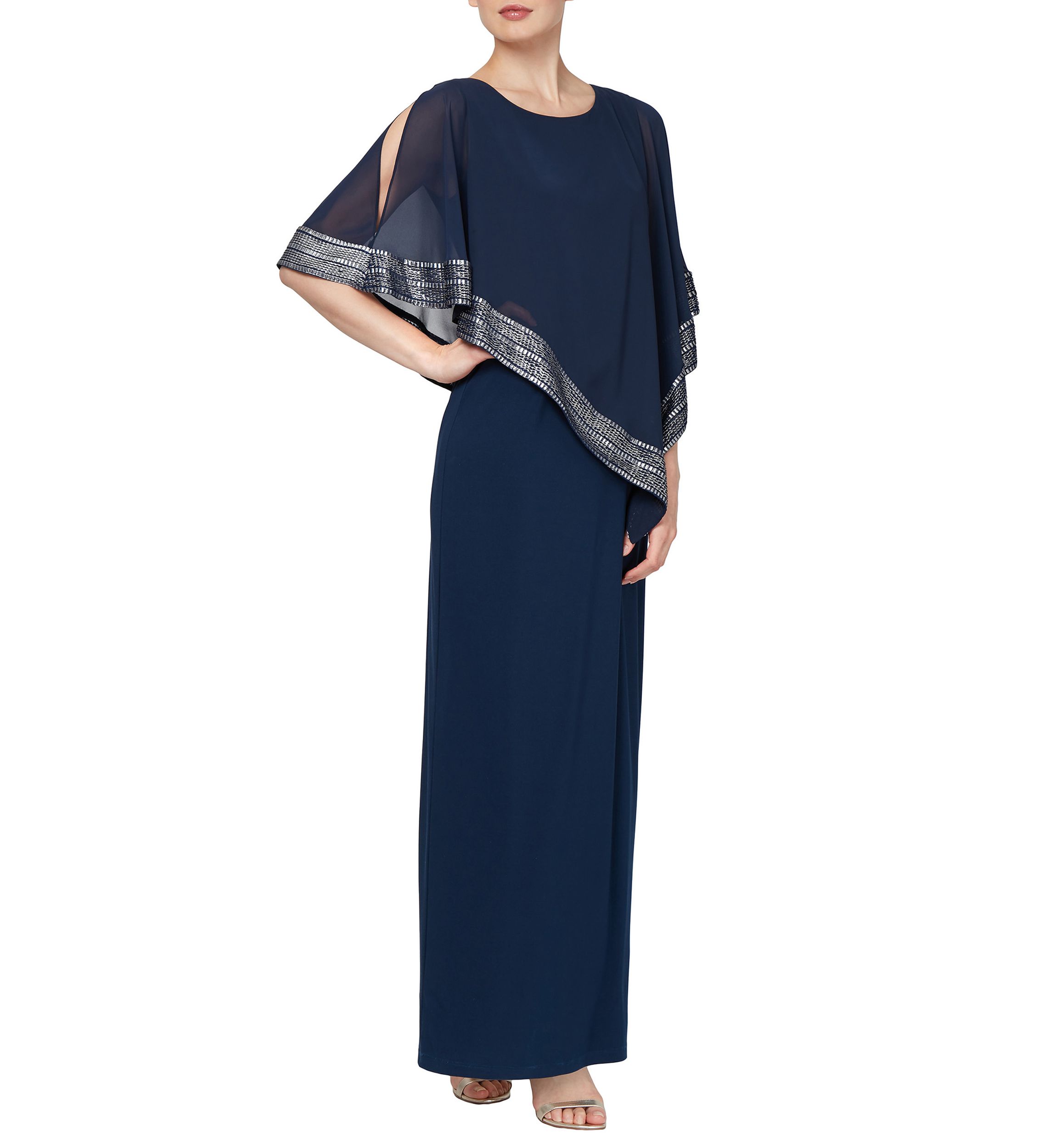 Womens Long Dress with Asymmetric Trim 