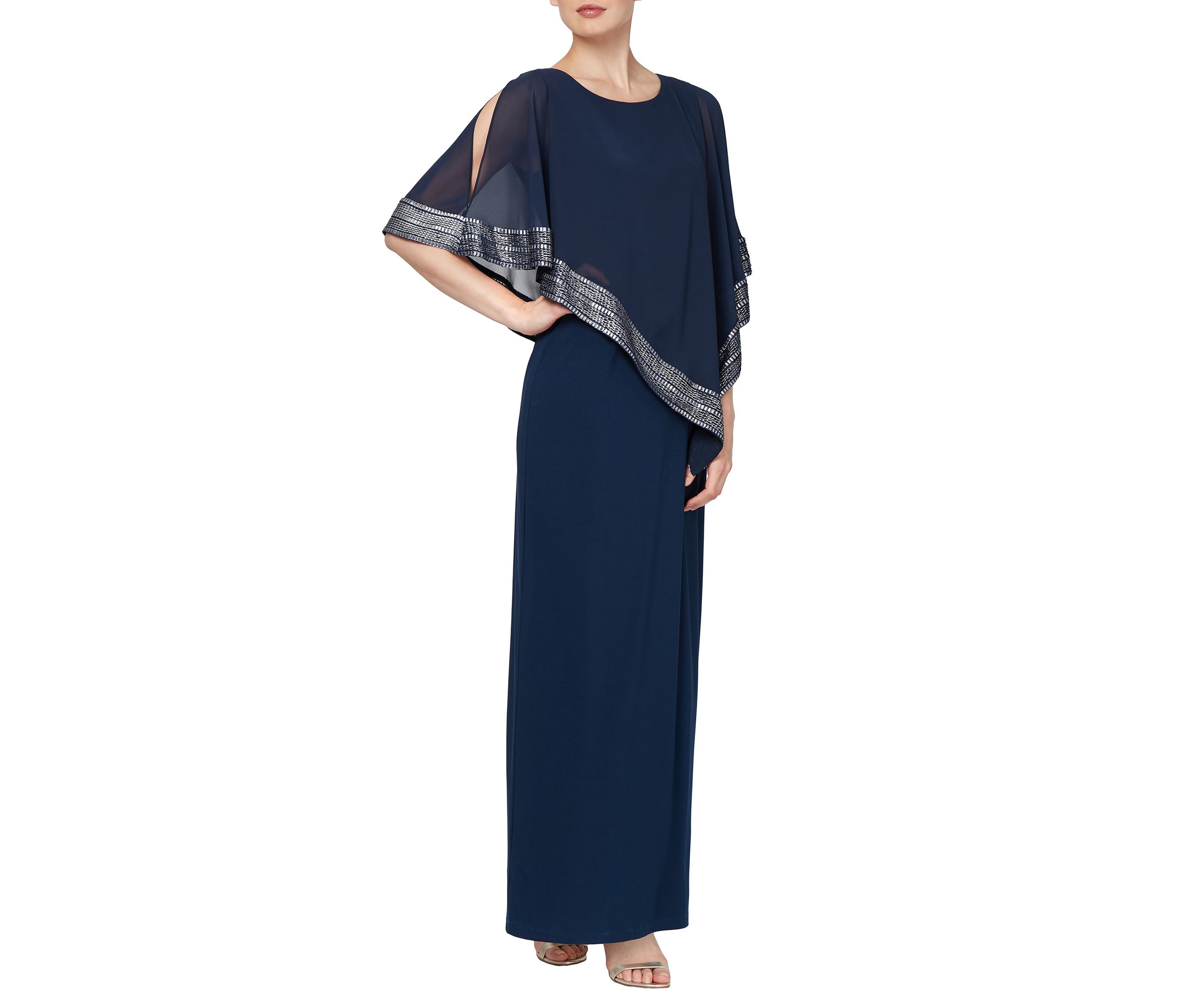 Womens Long Dress with Asymmetric Trim 