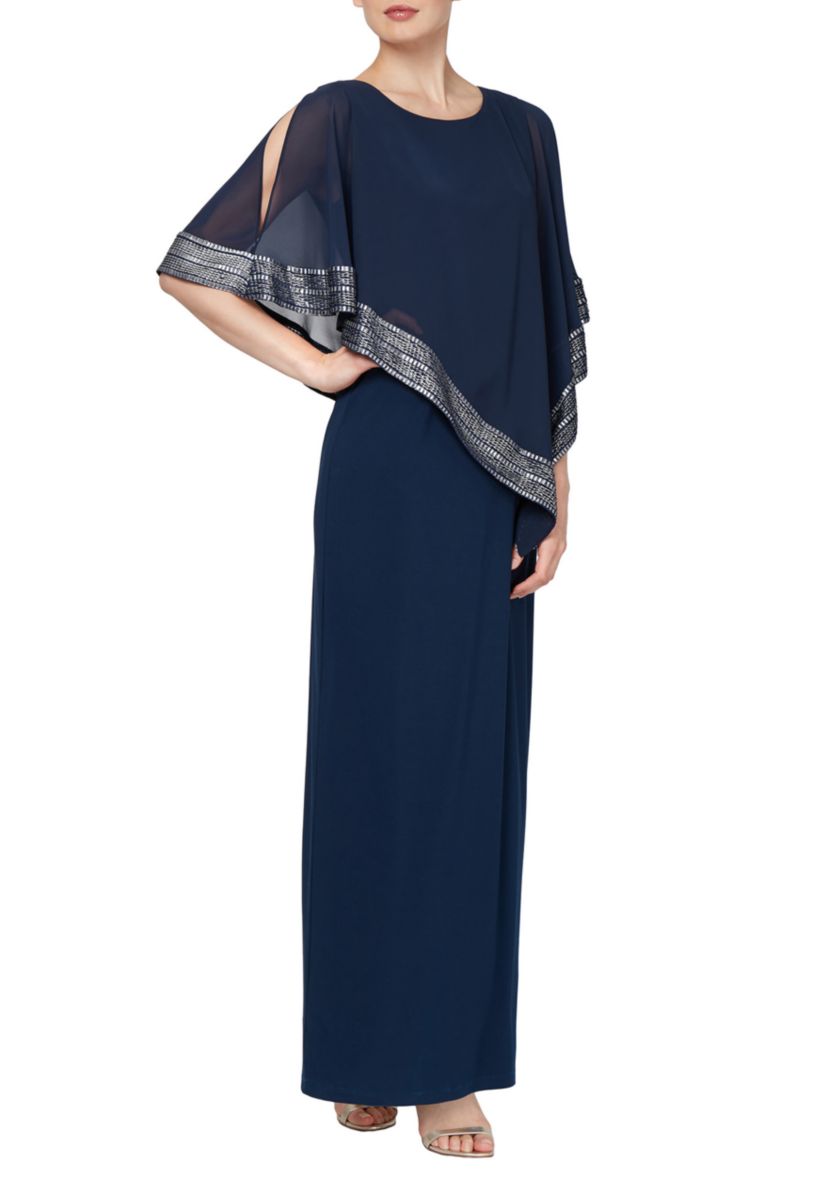 Womens Long Dress with Asymmetric Trim 