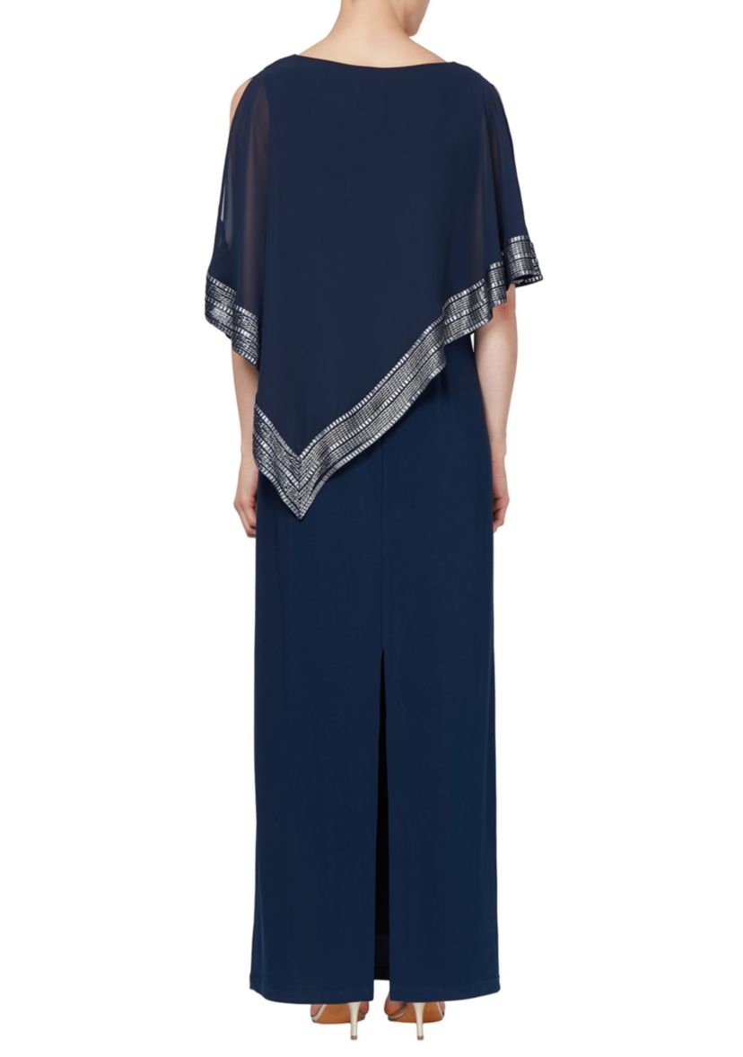 Womens Long Dress with Asymmetric Trim 