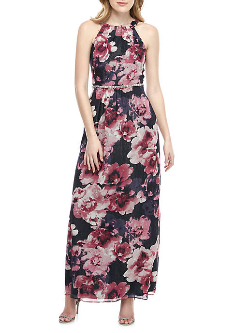 SLNY Bead Embellished Printed Maxi Dress | belk
