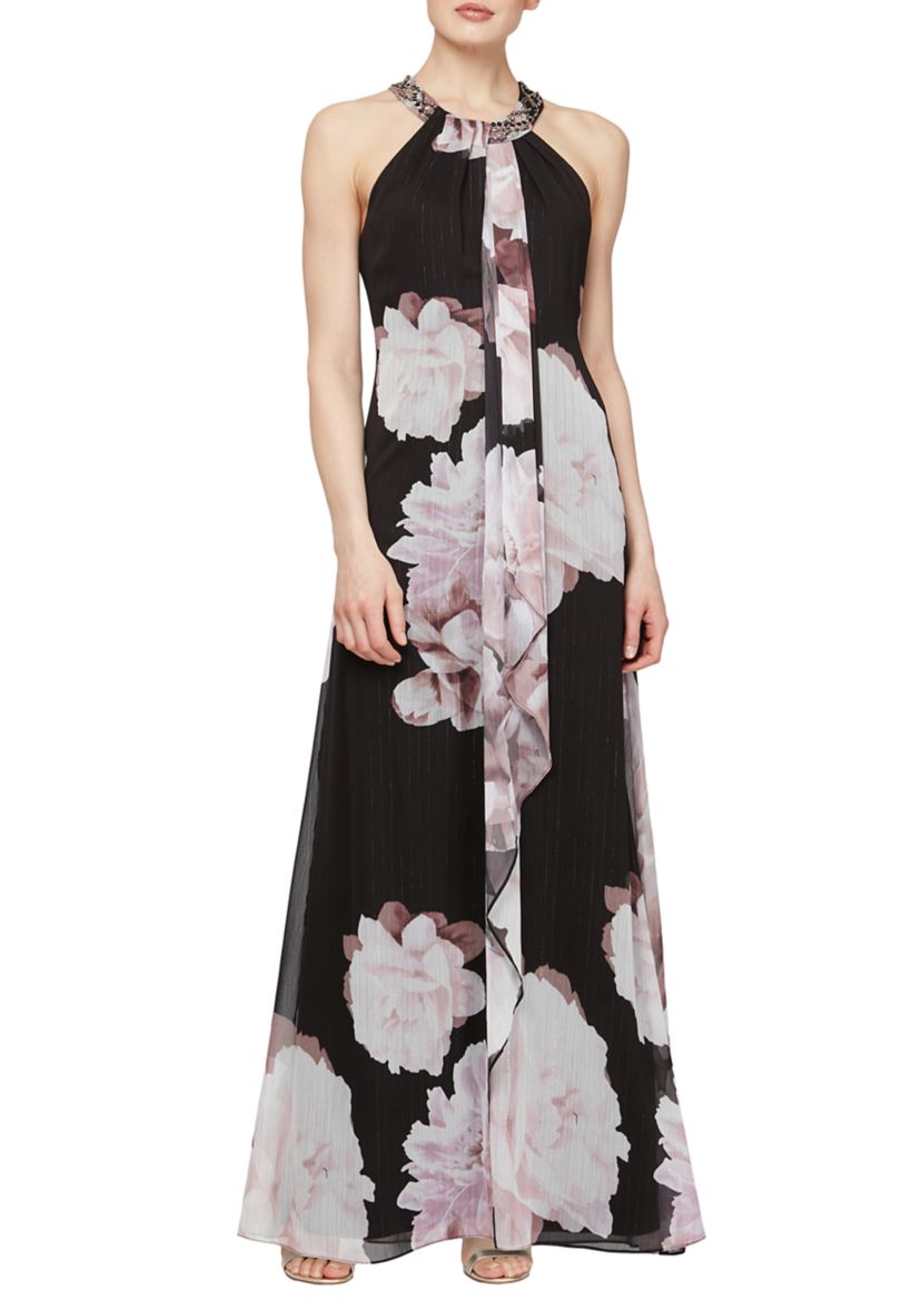 Sleeveless Halter Floral Printed Maxi Dress