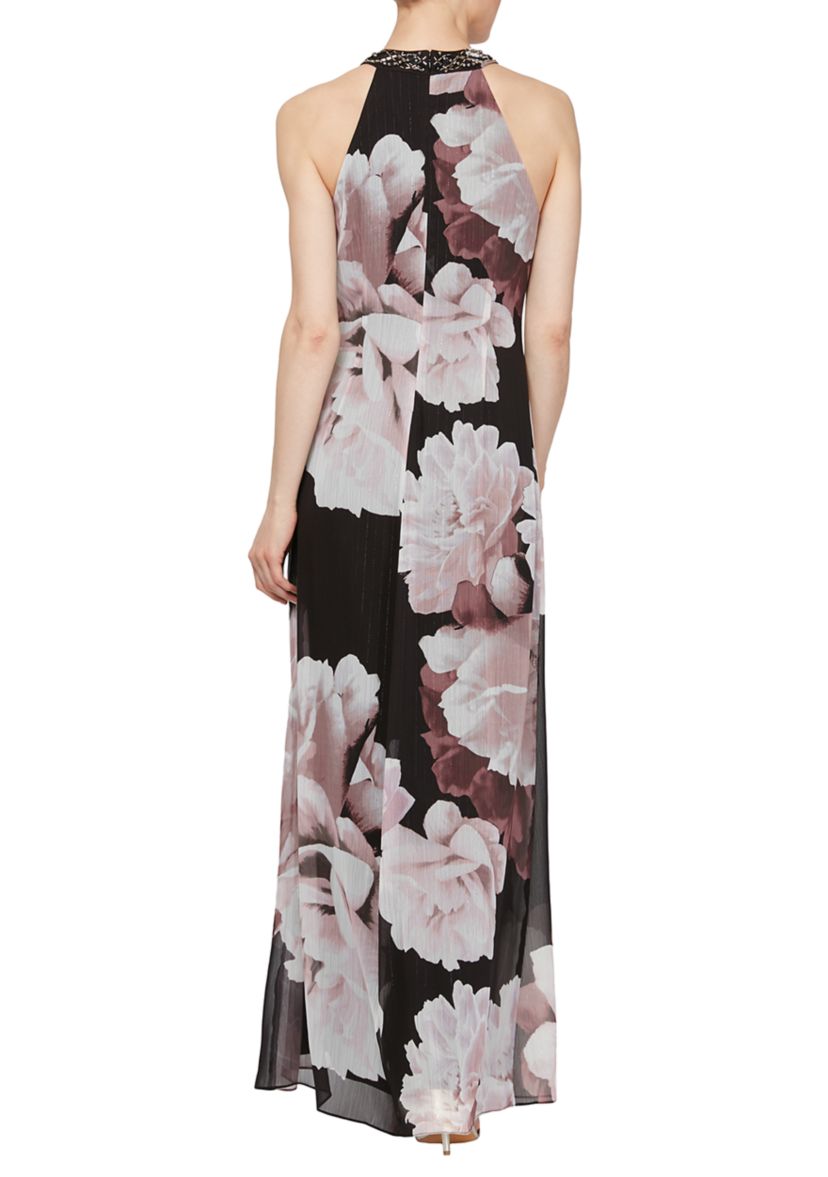 Sleeveless Halter Floral Printed Maxi Dress