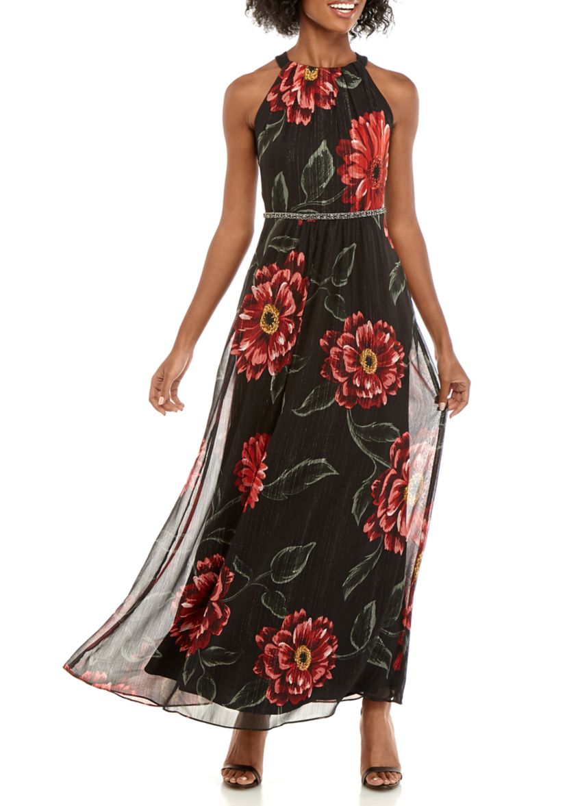 SLNY Women's Halter Rhinestone Maxi Dress | Belk
