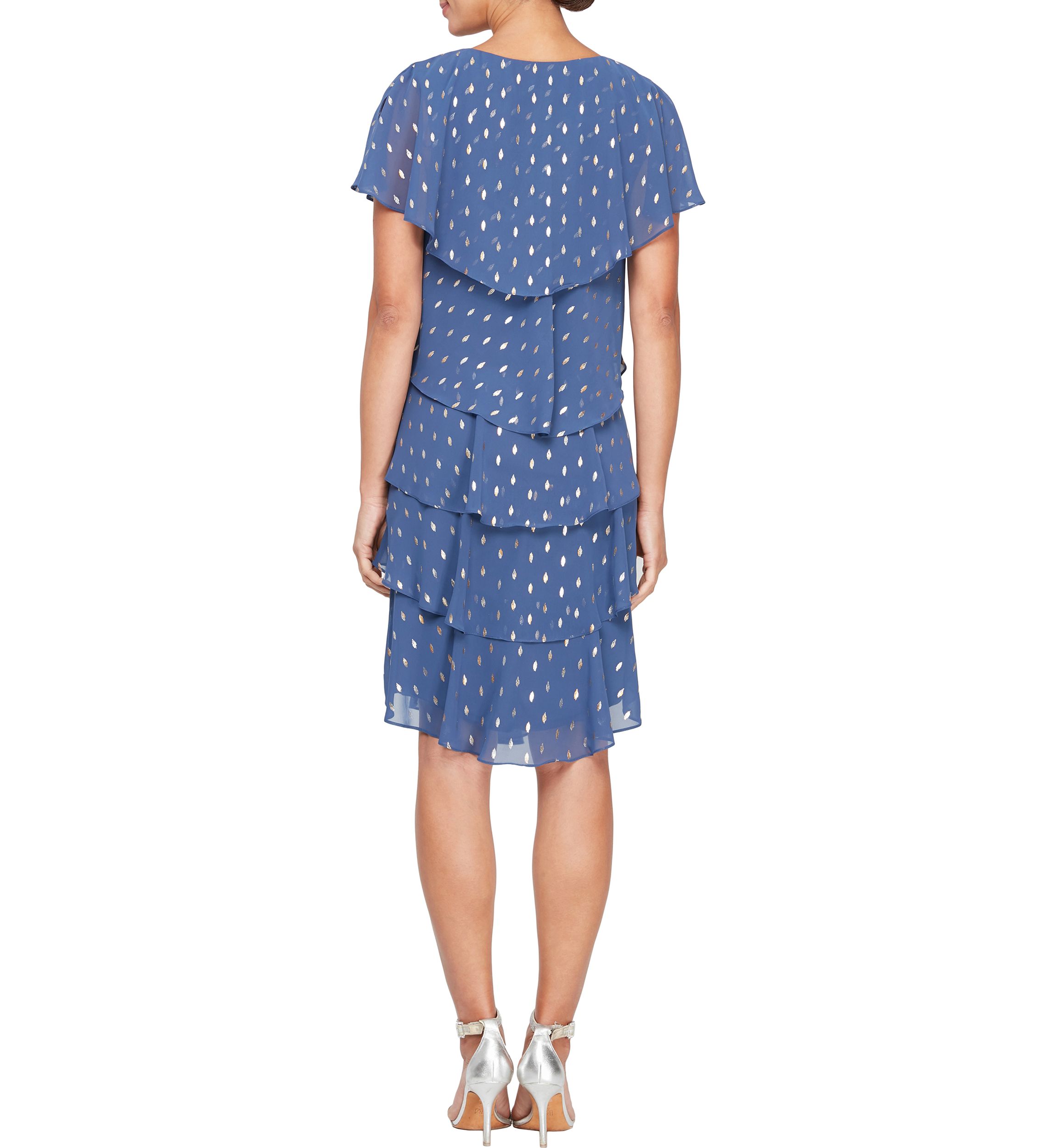 Womens Metallic Foil Print Short Flutter Sleeve Tier Dress