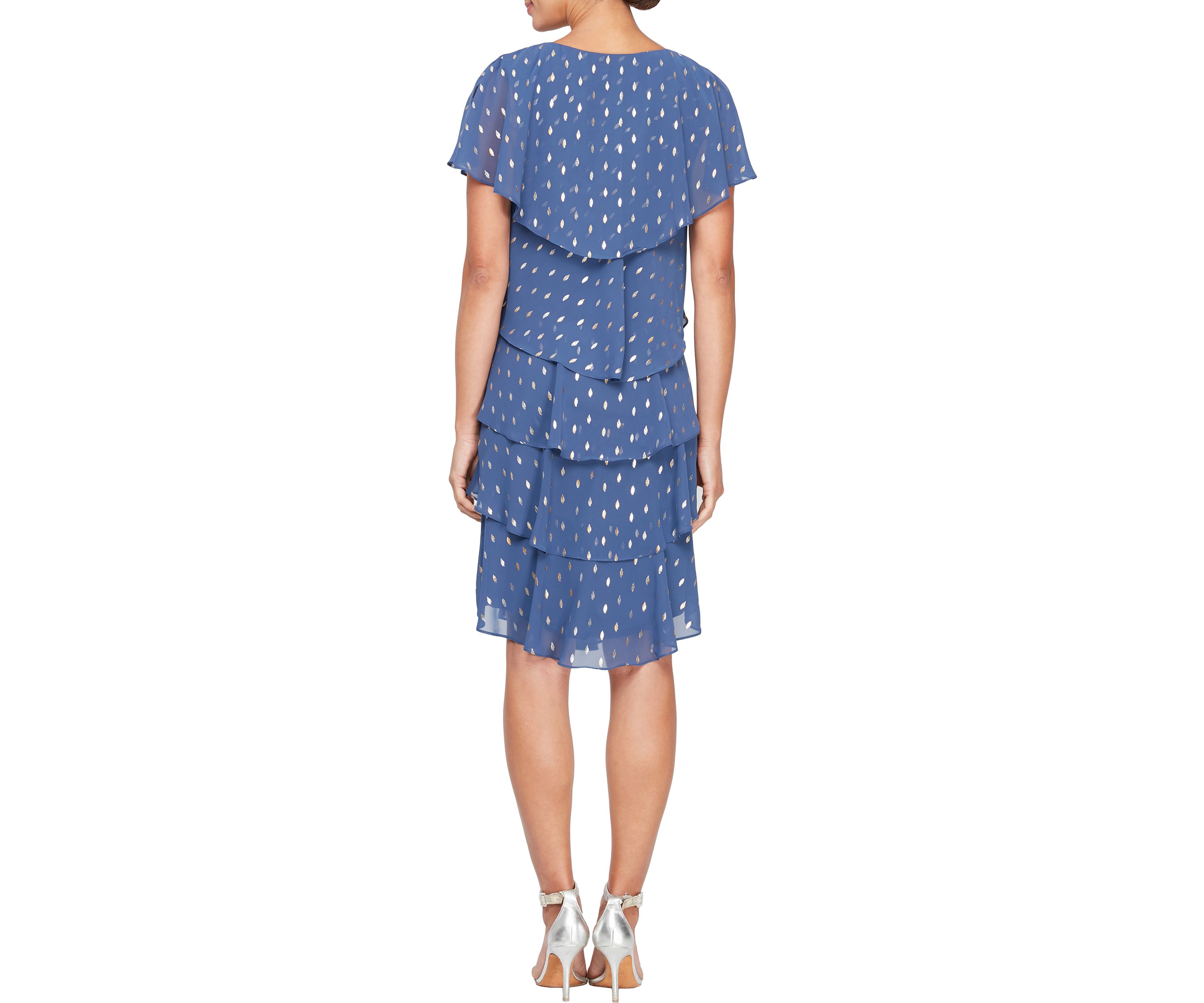 Womens Metallic Foil Print Short Flutter Sleeve Tier Dress