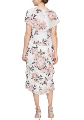 Women's Tea Length Printed Tiered Dress