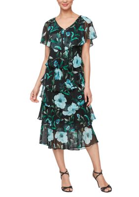 Women's Midi Printed V-Neckline Dress