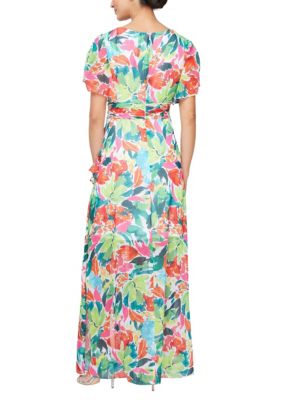 Long Printed Maxi with Surplice Necklin