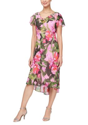 Midi Printed Cowl Neck Dress