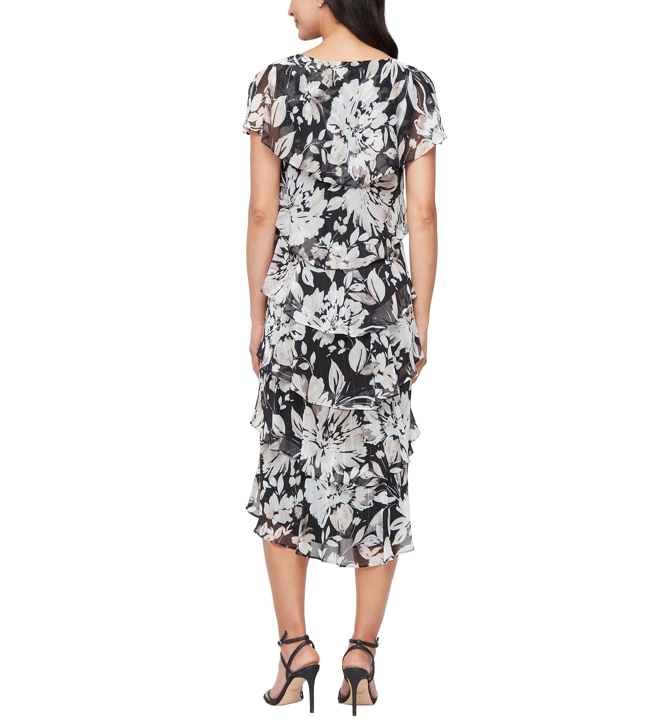 Womens Printed Midi Tiered Dress