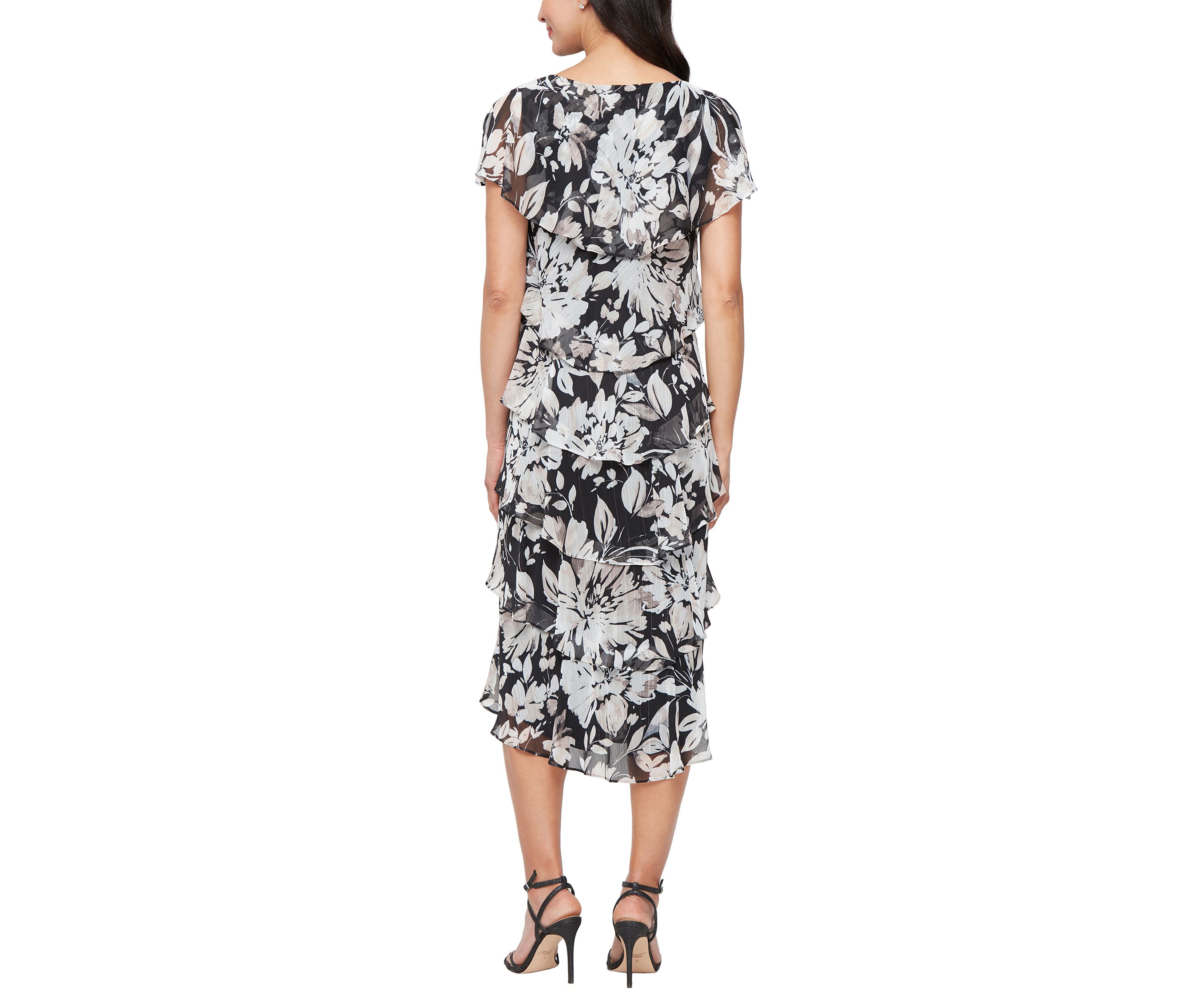 Womens Printed Midi Tiered Dress