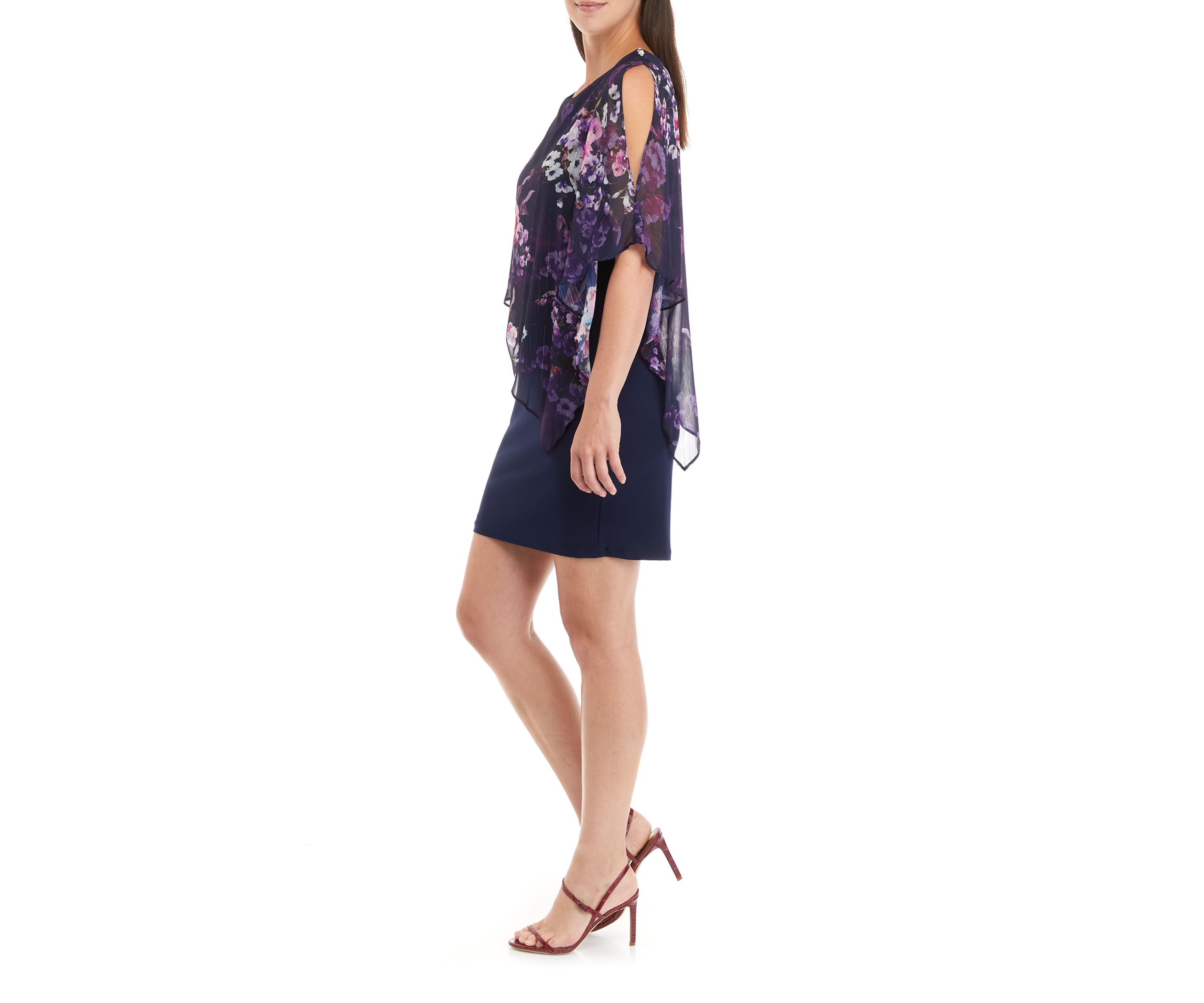 Womens Floral Print Overlay Dress