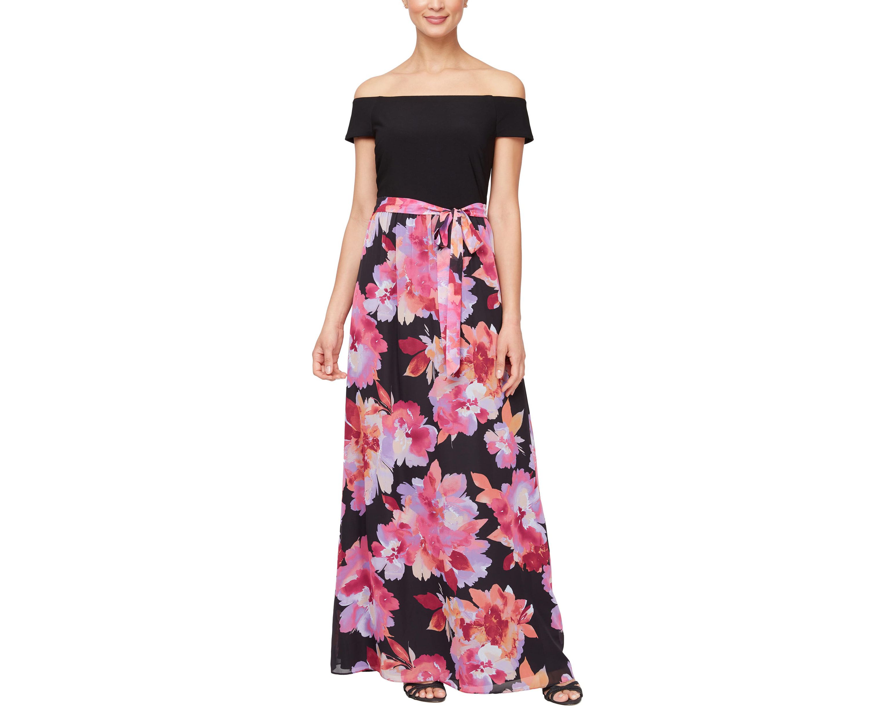 Long Printed Mixed Media Maxi Dress
