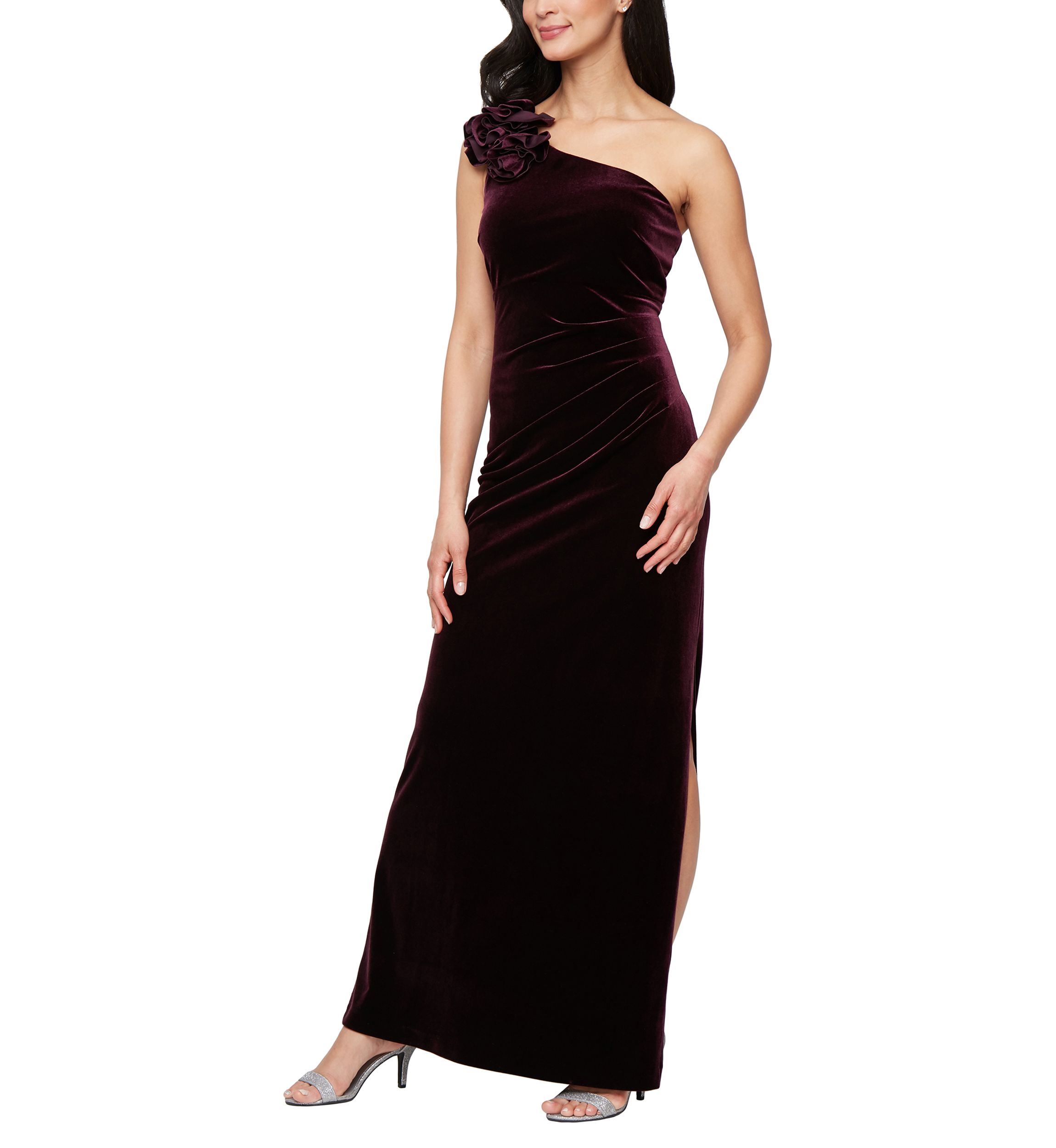 Long One Shoulder Velvet Dress