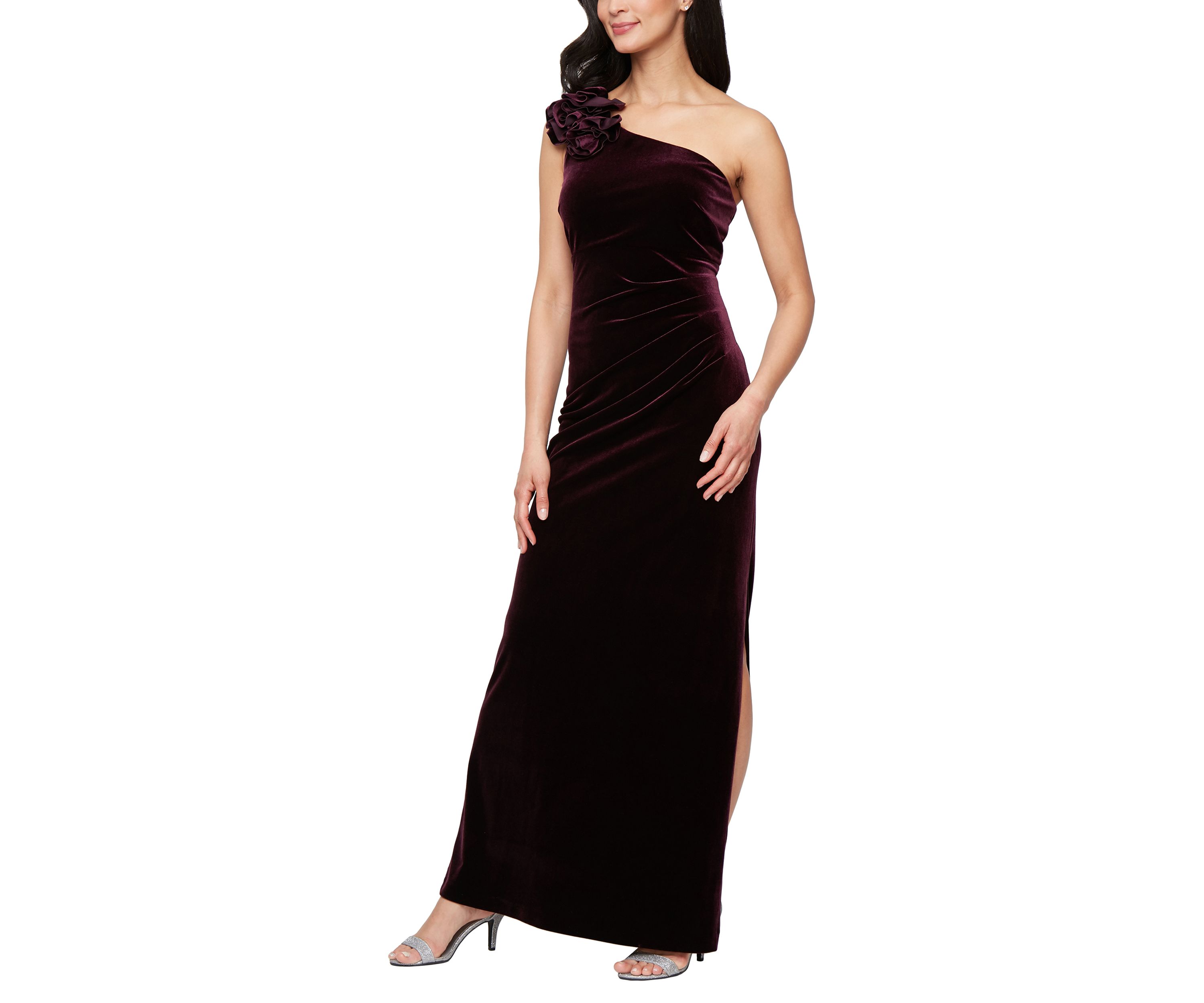 Long One Shoulder Velvet Dress