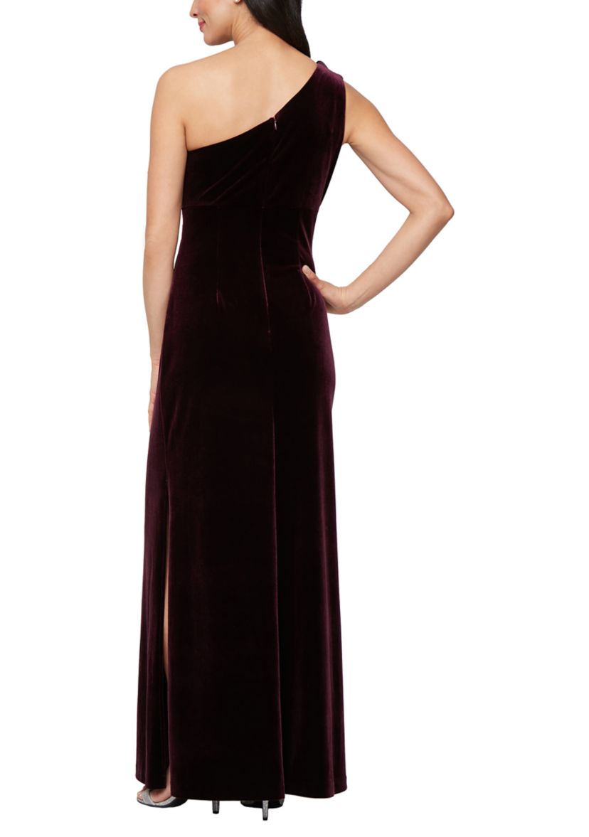 Long One Shoulder Velvet Dress