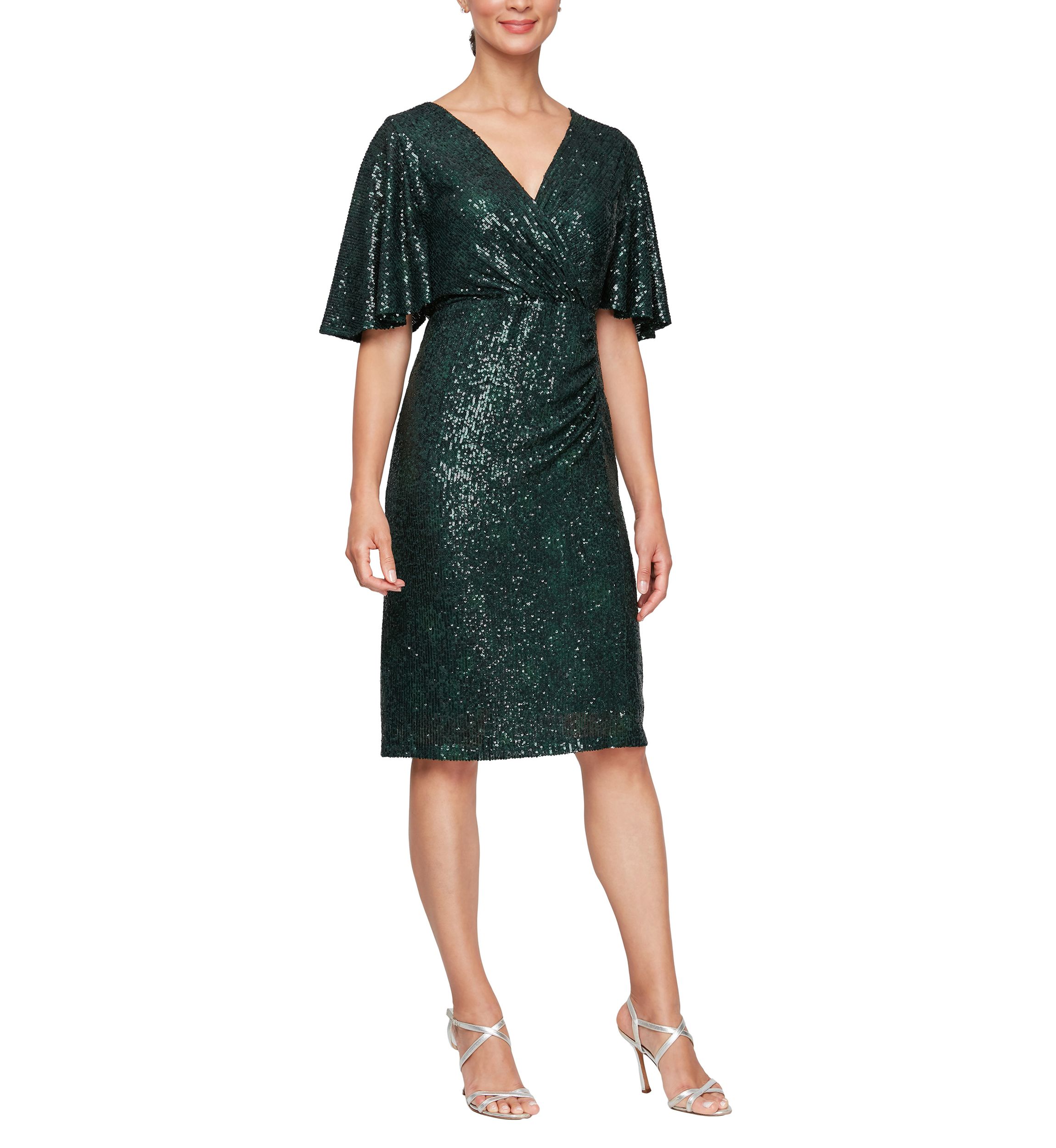 Womens Short Surplice Sheath Dress with Capelet Sleeves