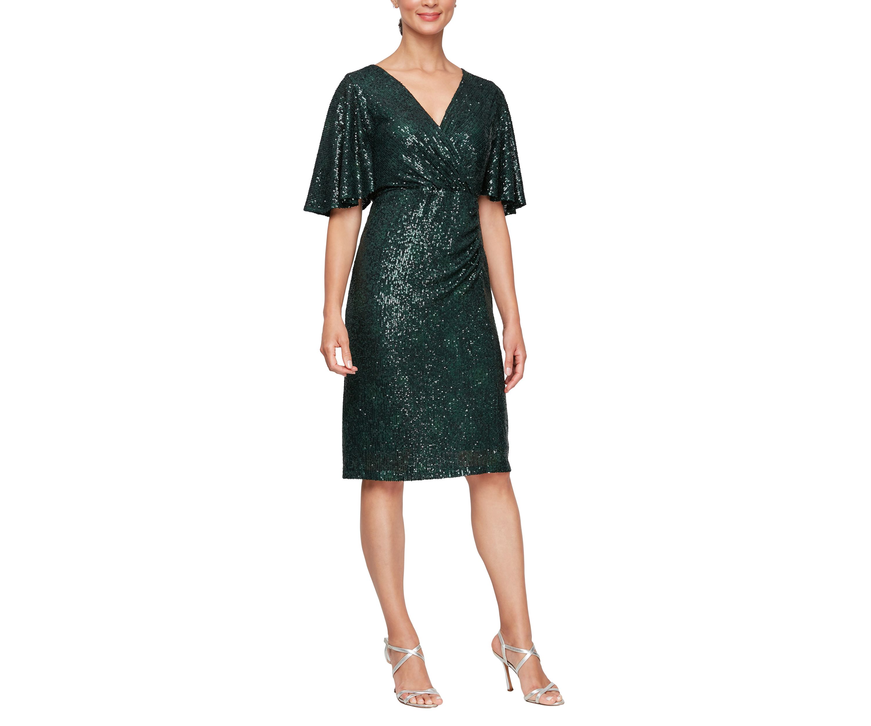 Womens Short Surplice Sheath Dress with Capelet Sleeves