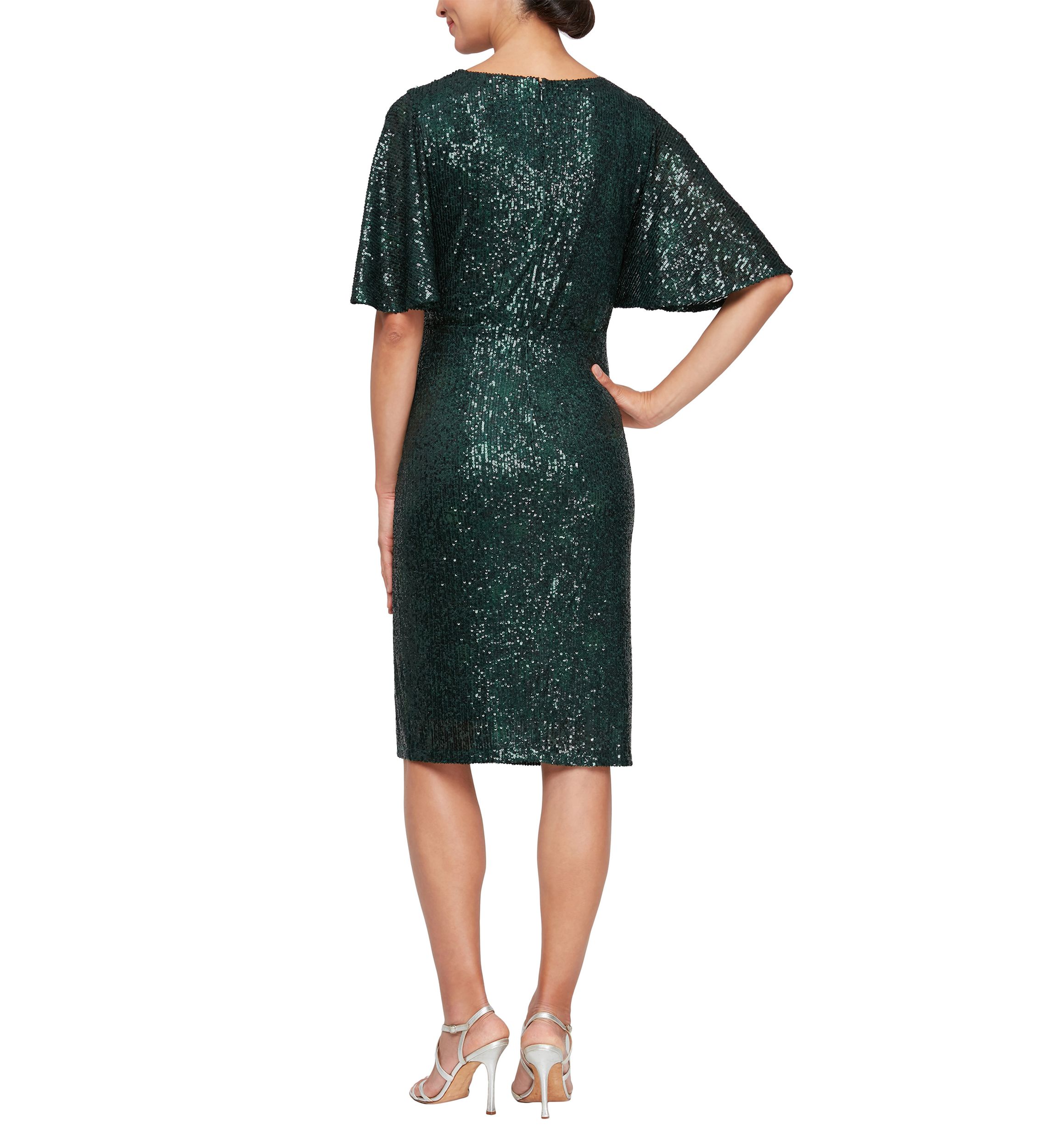 Womens Short Surplice Sheath Dress with Capelet Sleeves