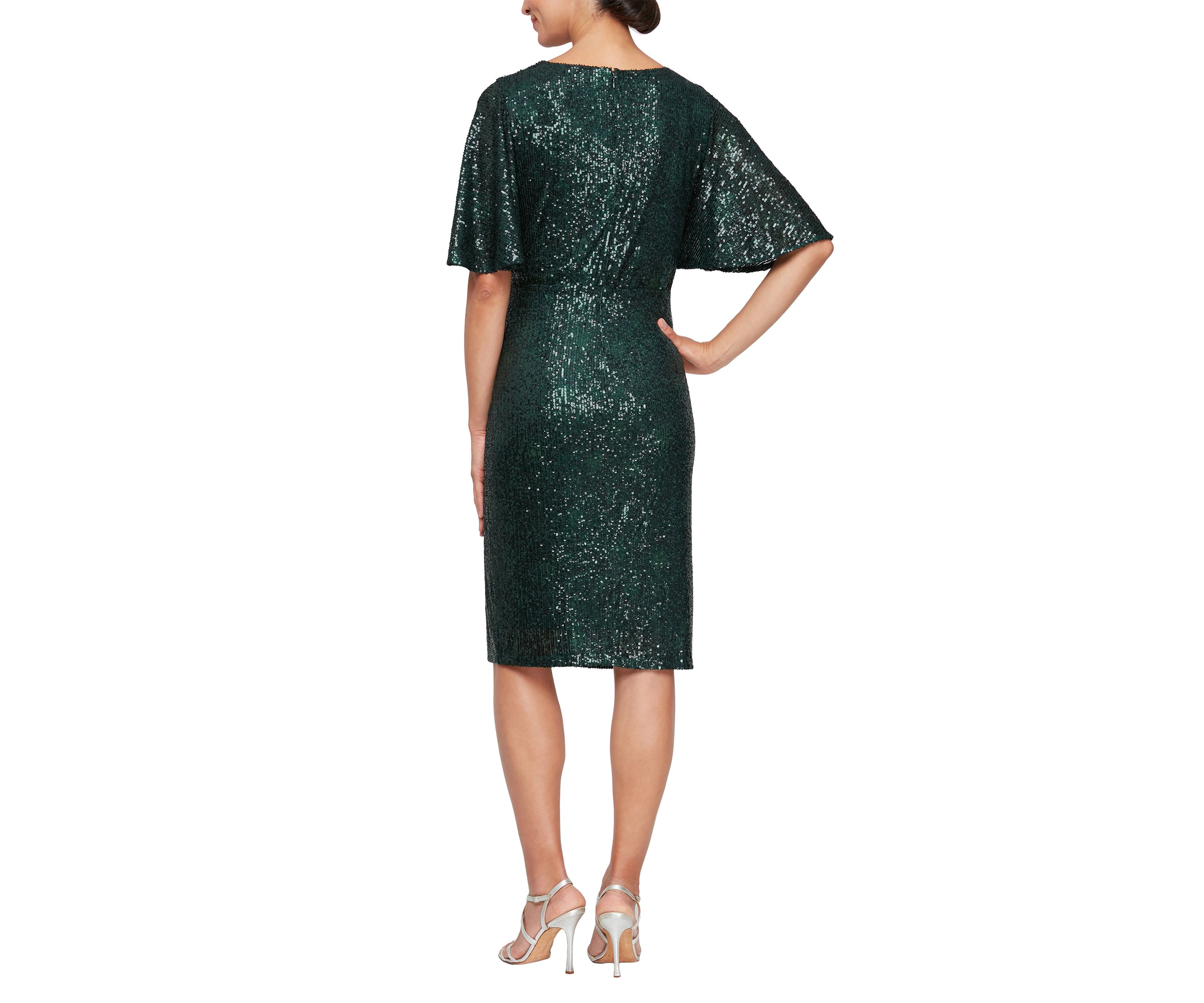 Womens Short Surplice Sheath Dress with Capelet Sleeves
