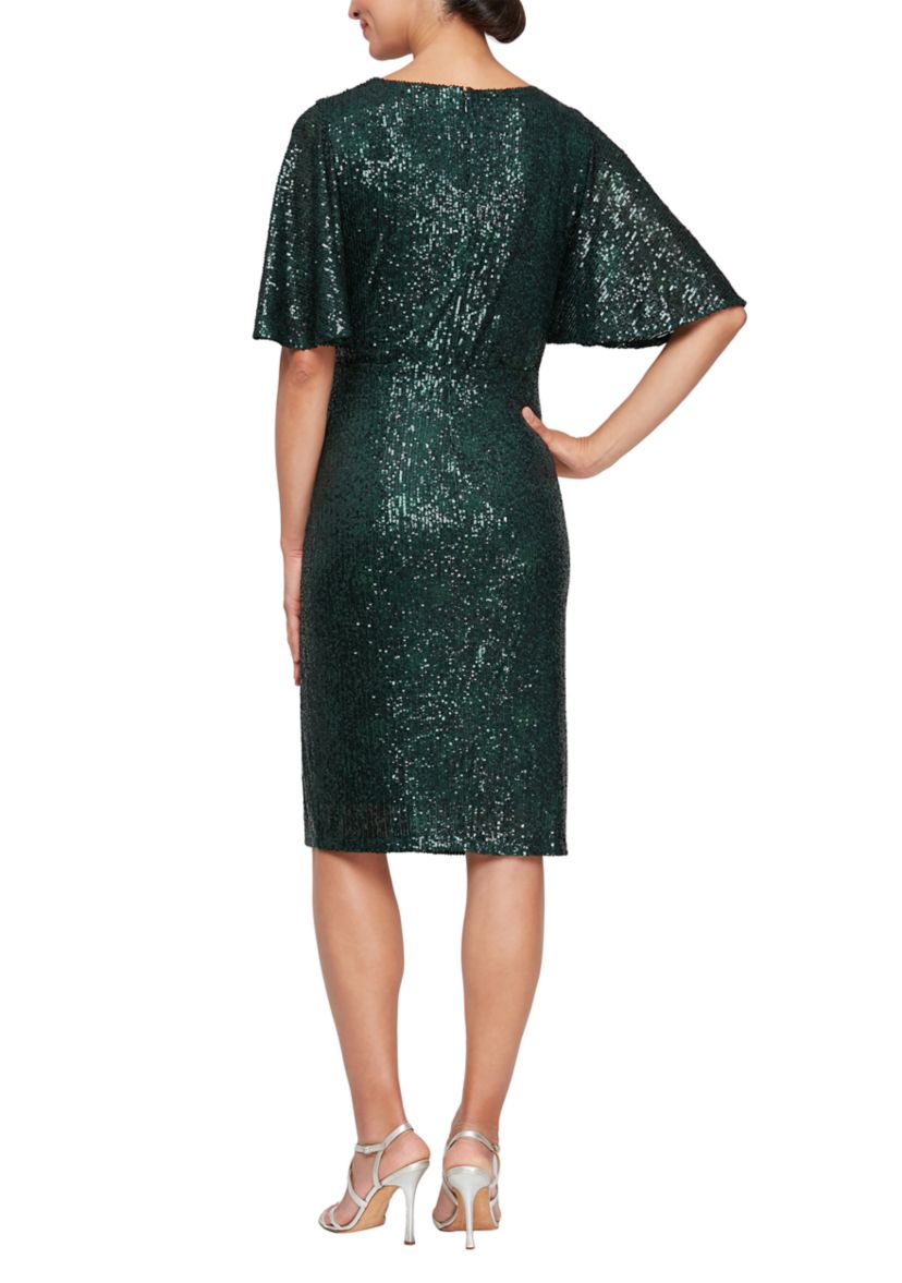 Womens Short Surplice Sheath Dress with Capelet Sleeves