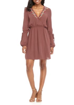 PARC & LEX Long Sleeve Embroidered Balloon Sleeve Dress