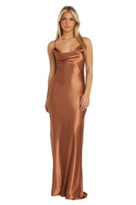 Long Spaghetti Strap Charmeuse W Draped Front And X Back